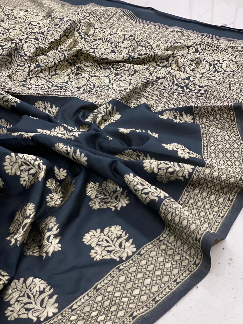 Brilliant Black Soft Silk Saree With Extravagant Blouse Piece