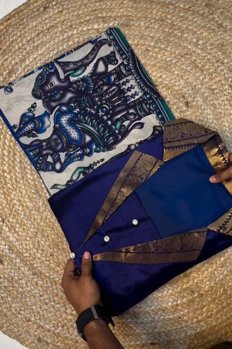 Royal Blue Kurti and Kalamkari Design Dupatta set