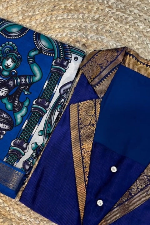 Royal Blue Kurti and Kalamkari Design Dupatta set