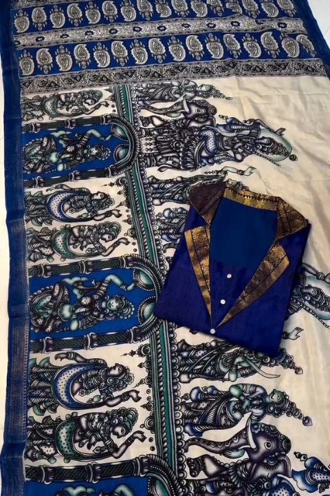 Royal Blue Kurti and Kalamkari Design Dupatta set