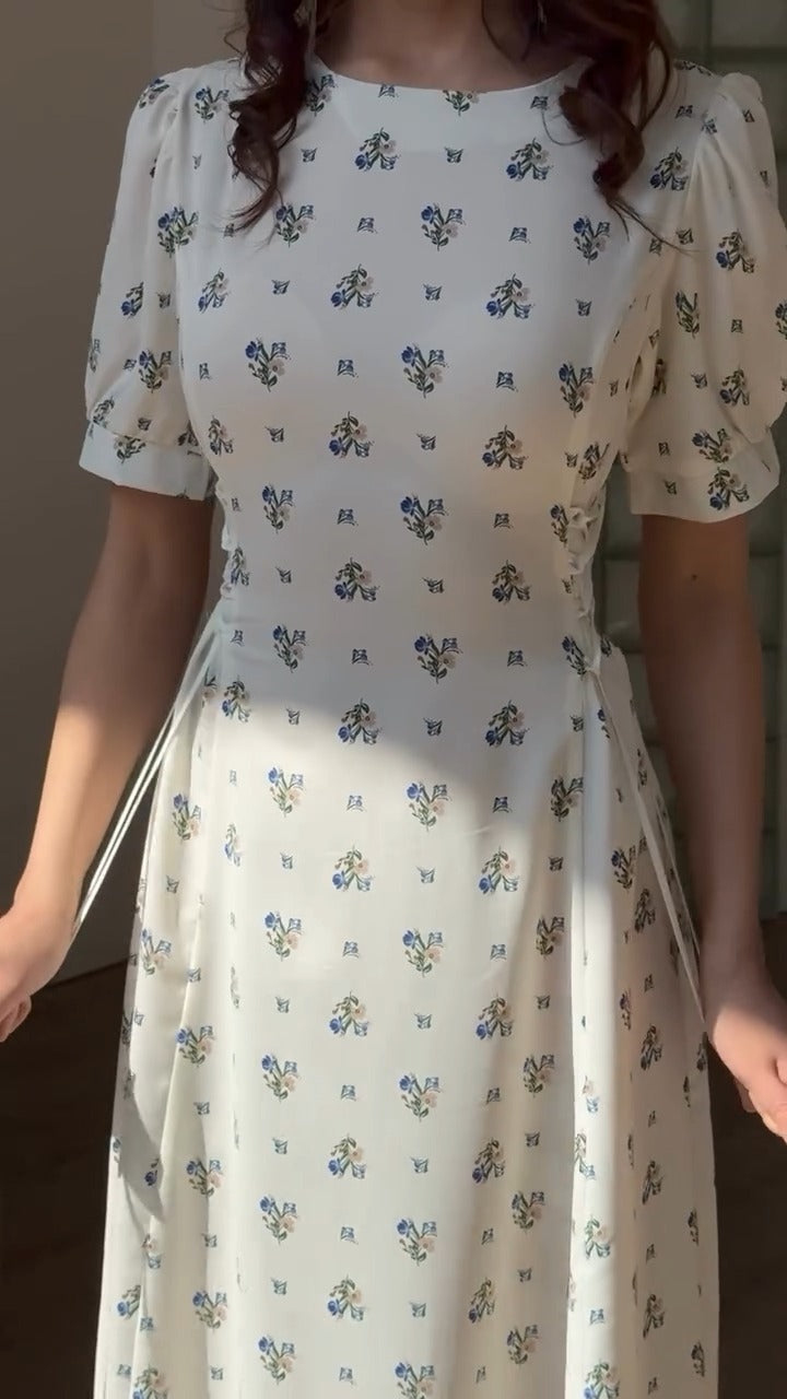 Casual & Brunch Wear Chic White Floral Midi Dress for Women