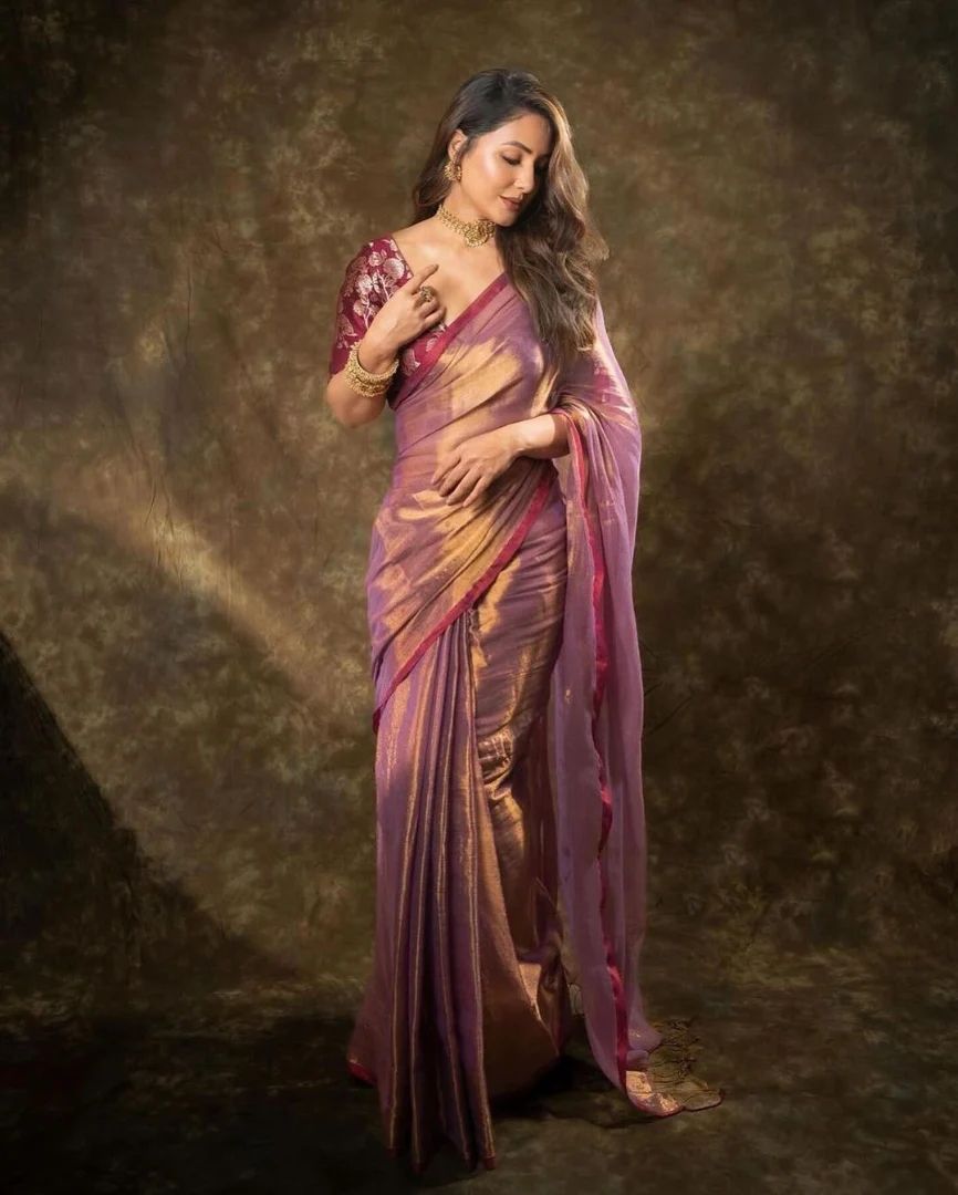 Sareely Maroon Hina Khan Banarasi Silk Saree