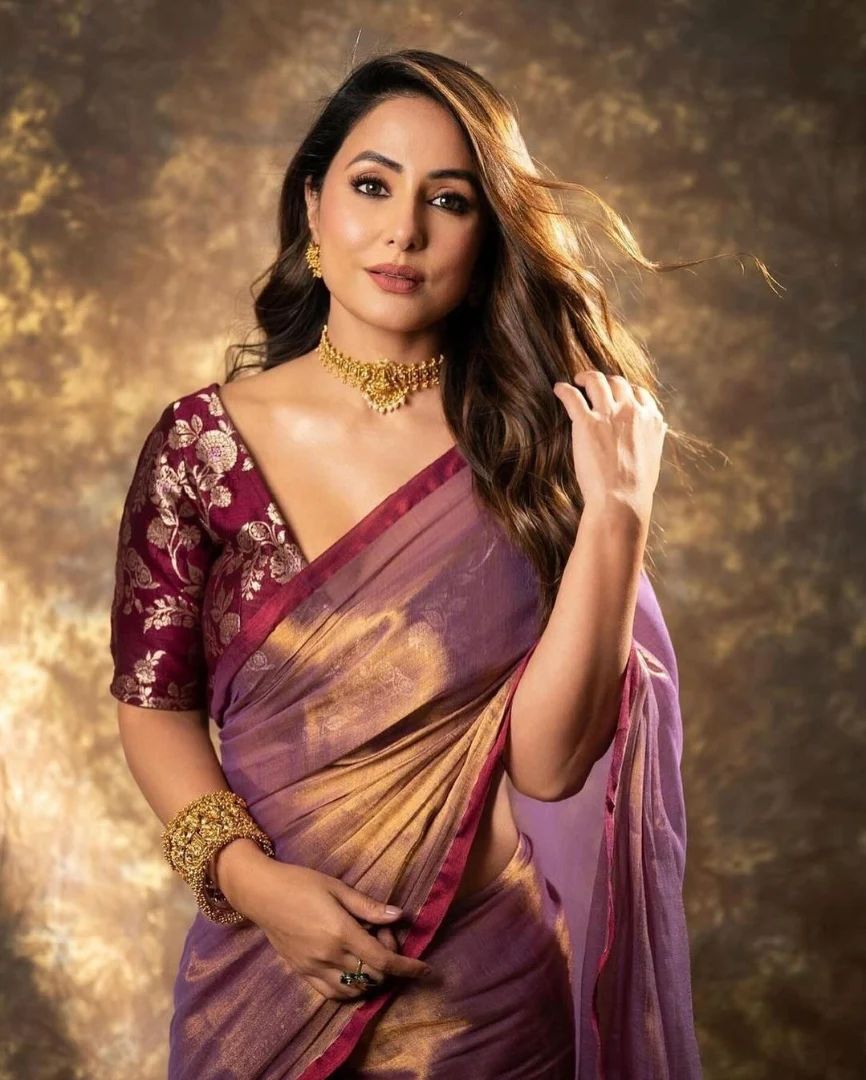 Sareely Maroon Hina Khan Banarasi Silk Saree