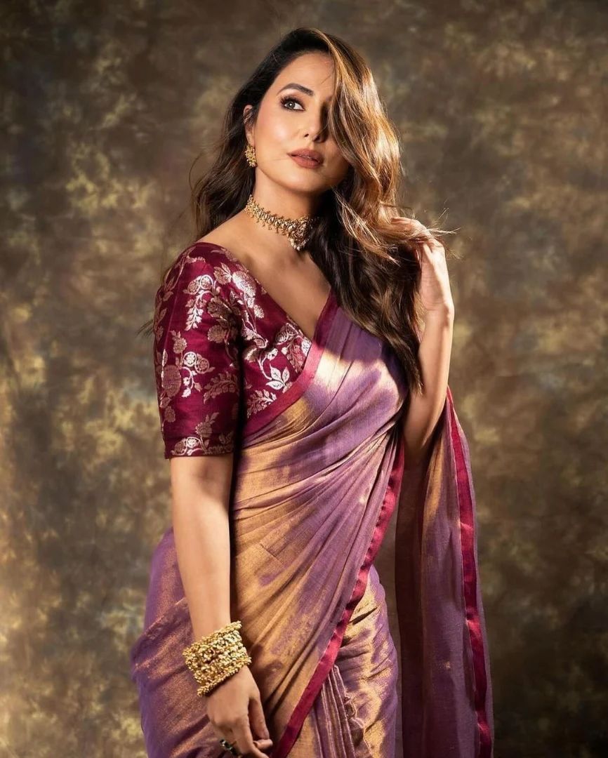 Sareely Maroon Hina Khan Banarasi Silk Saree