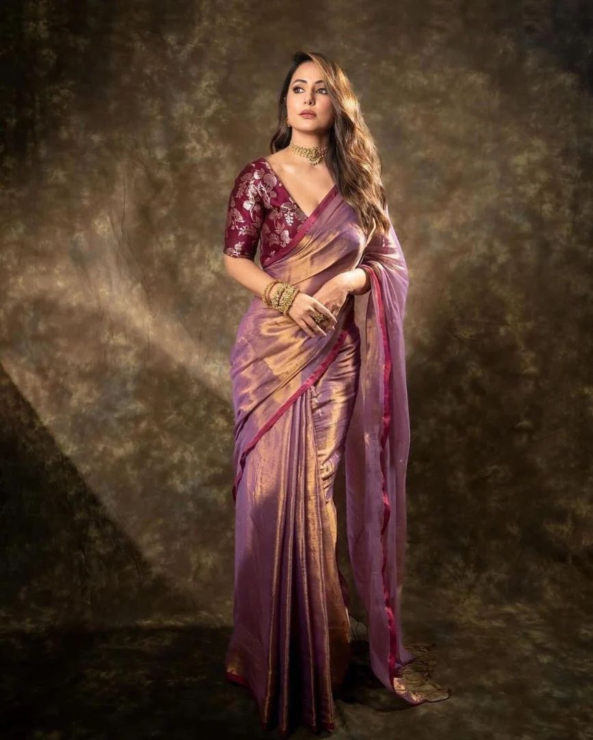 Sareely Maroon Hina Khan Banarasi Silk Saree