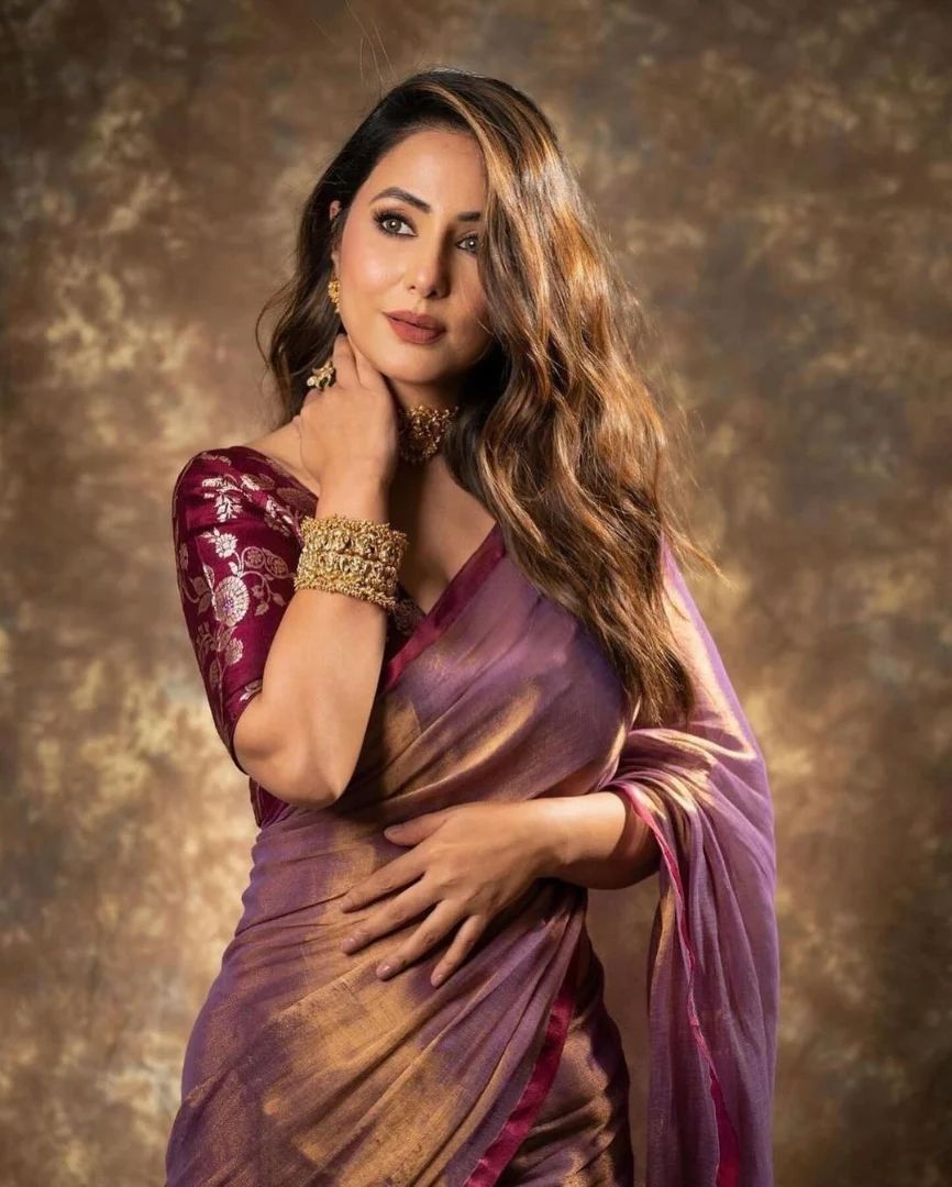 Sareely Maroon Hina Khan Banarasi Silk Saree