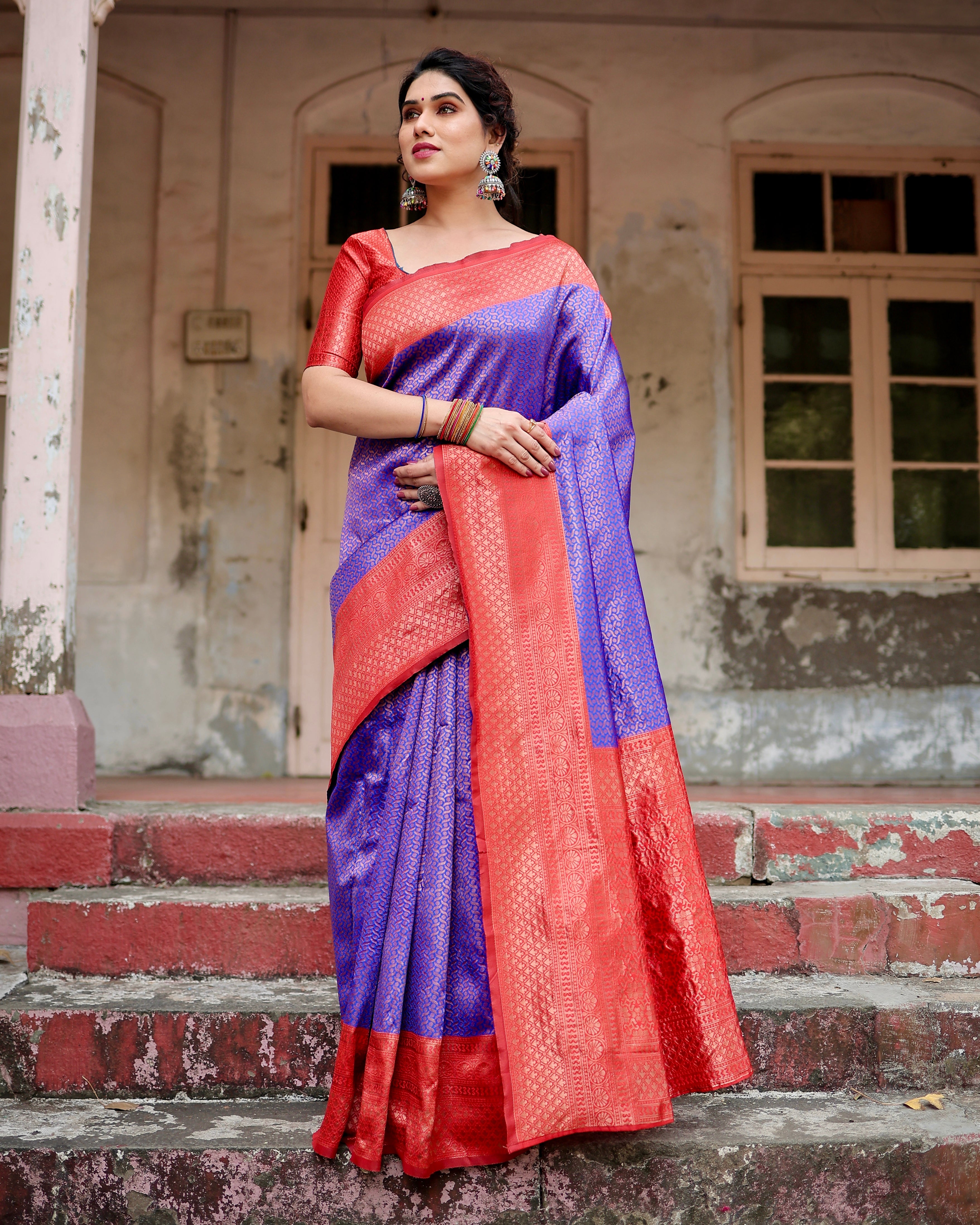 Sareely RoyalBlue Pure Banarasi Weaved Saree With Zari Comes With Heavy Banarasi Brocade Blouse