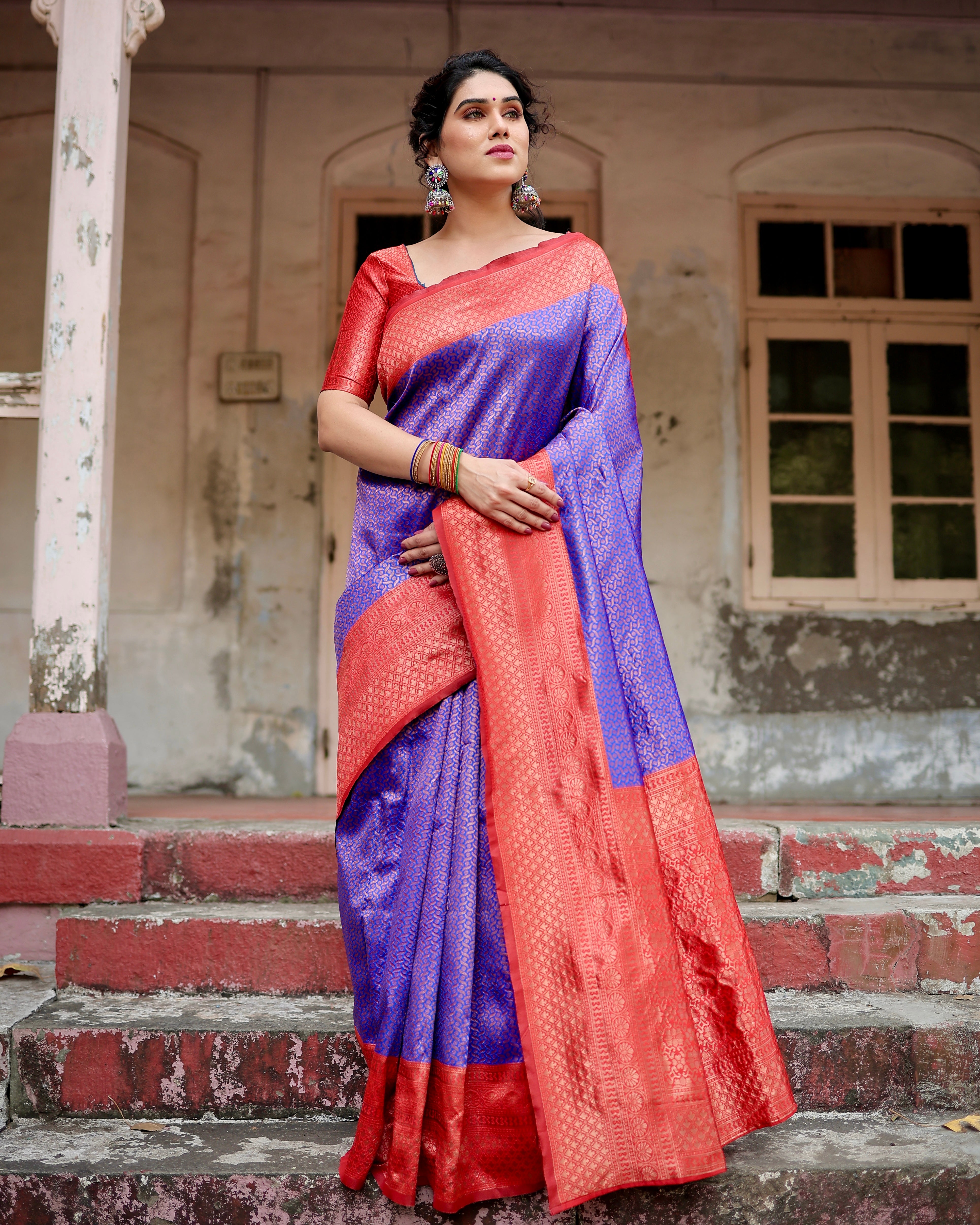 Sareely RoyalBlue Pure Banarasi Weaved Saree With Zari Comes With Heavy Banarasi Brocade Blouse