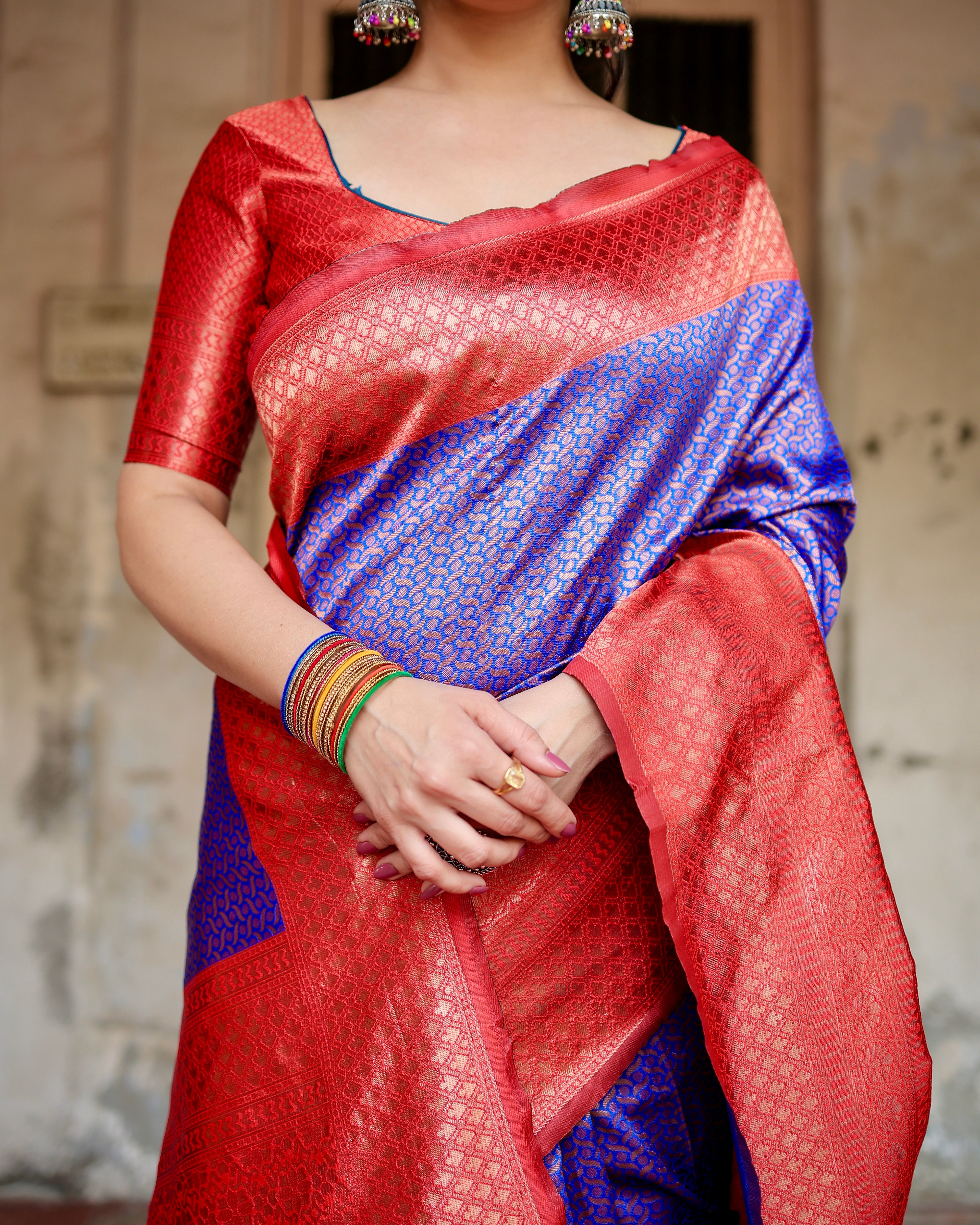 Sareely RoyalBlue Pure Banarasi Weaved Saree With Zari Comes With Heavy Banarasi Brocade Blouse