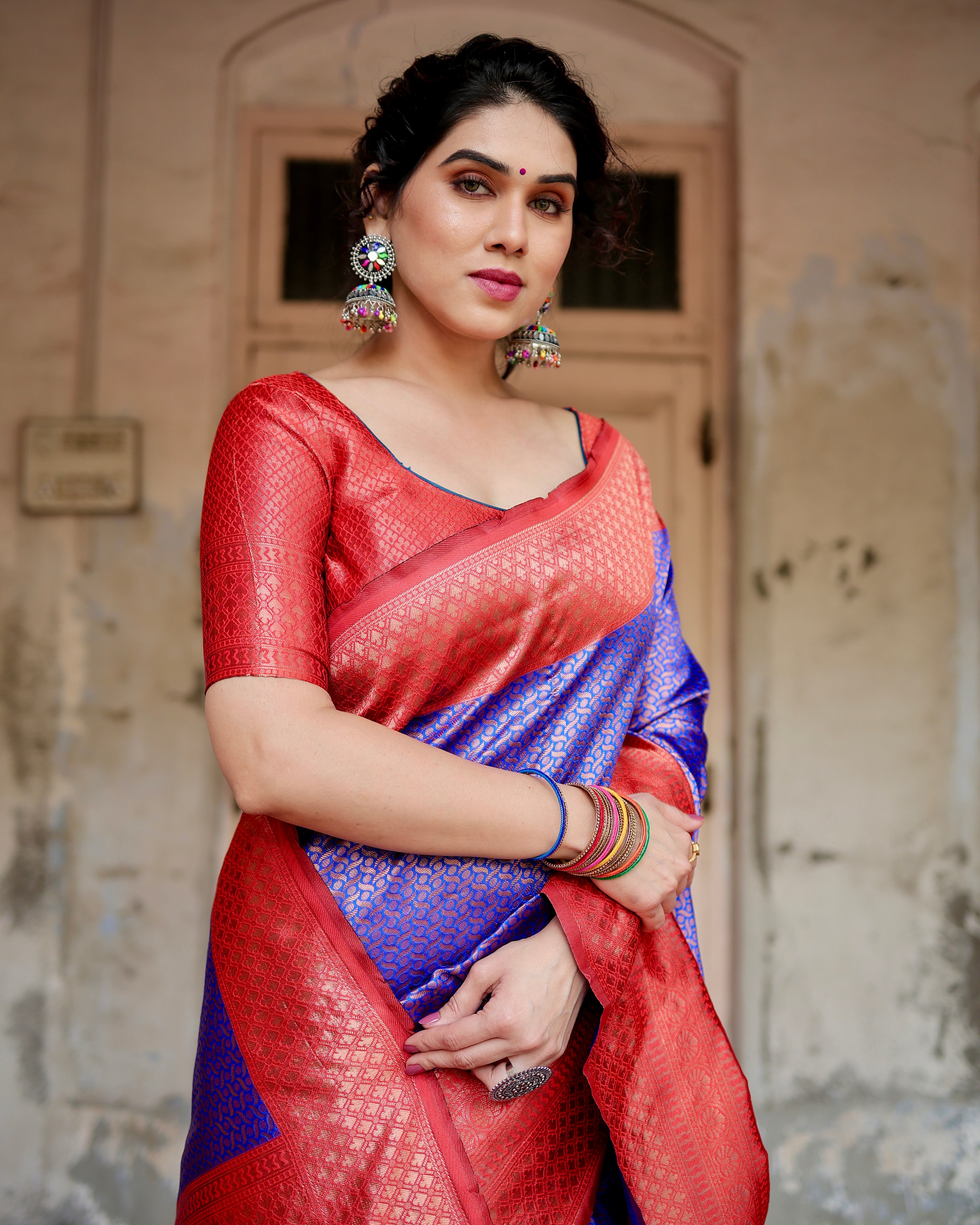 Sareely RoyalBlue Pure Banarasi Weaved Saree With Zari Comes With Heavy Banarasi Brocade Blouse