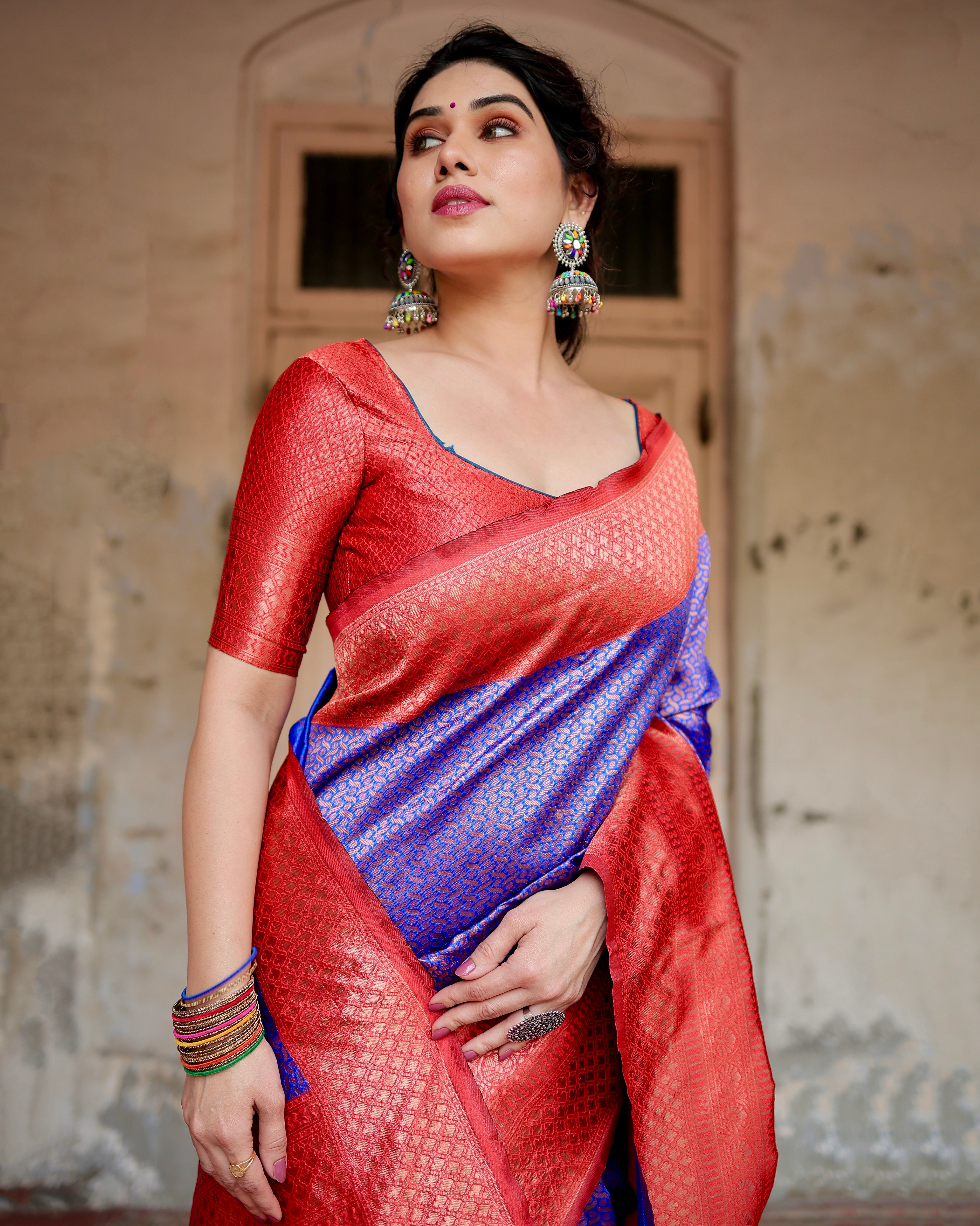 Sareely RoyalBlue Pure Banarasi Weaved Saree With Zari Comes With Heavy Banarasi Brocade Blouse