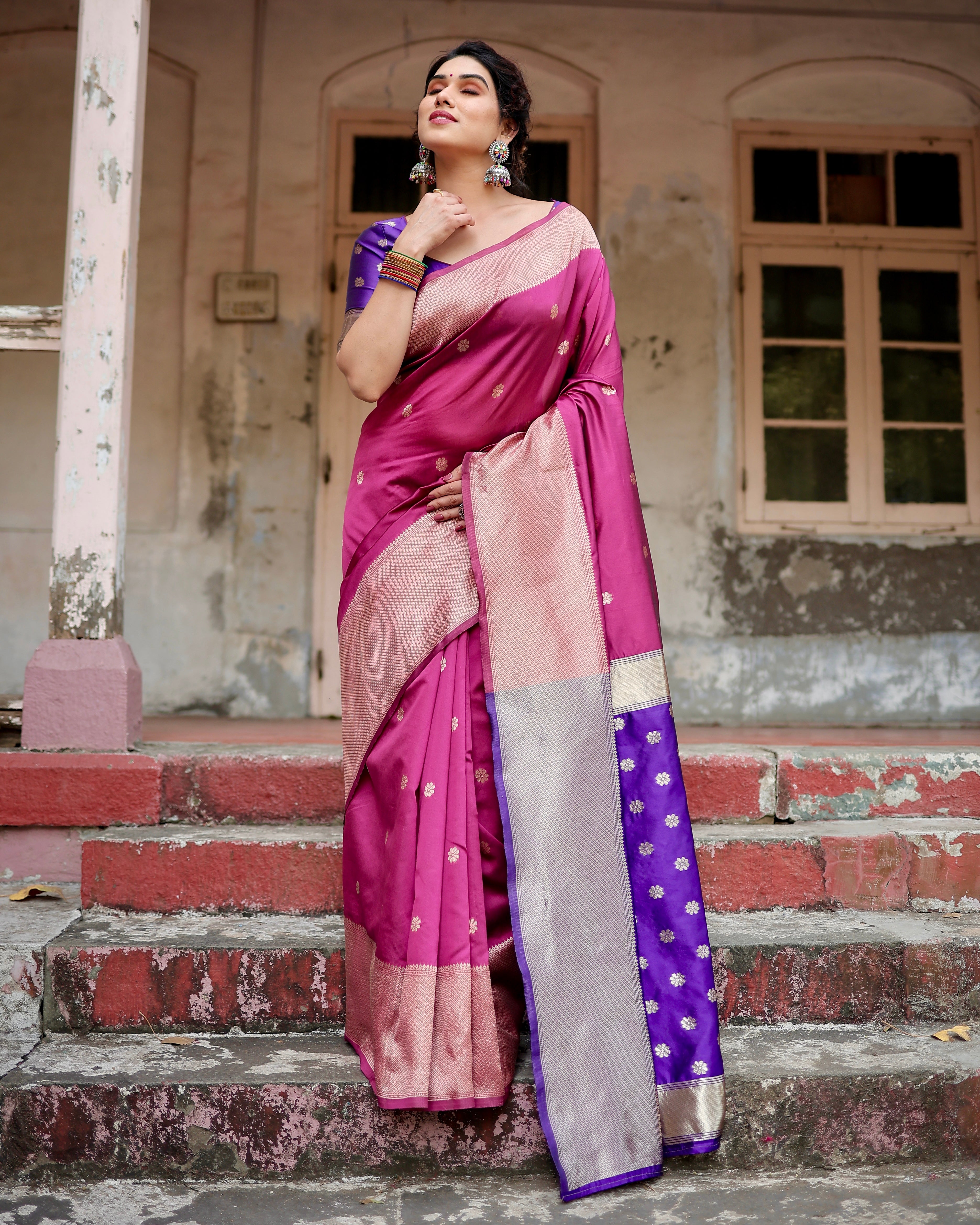 Women's Lilic Jacquard Silk Ethenic Wear Beautiful Saree With Unstiched Blouse