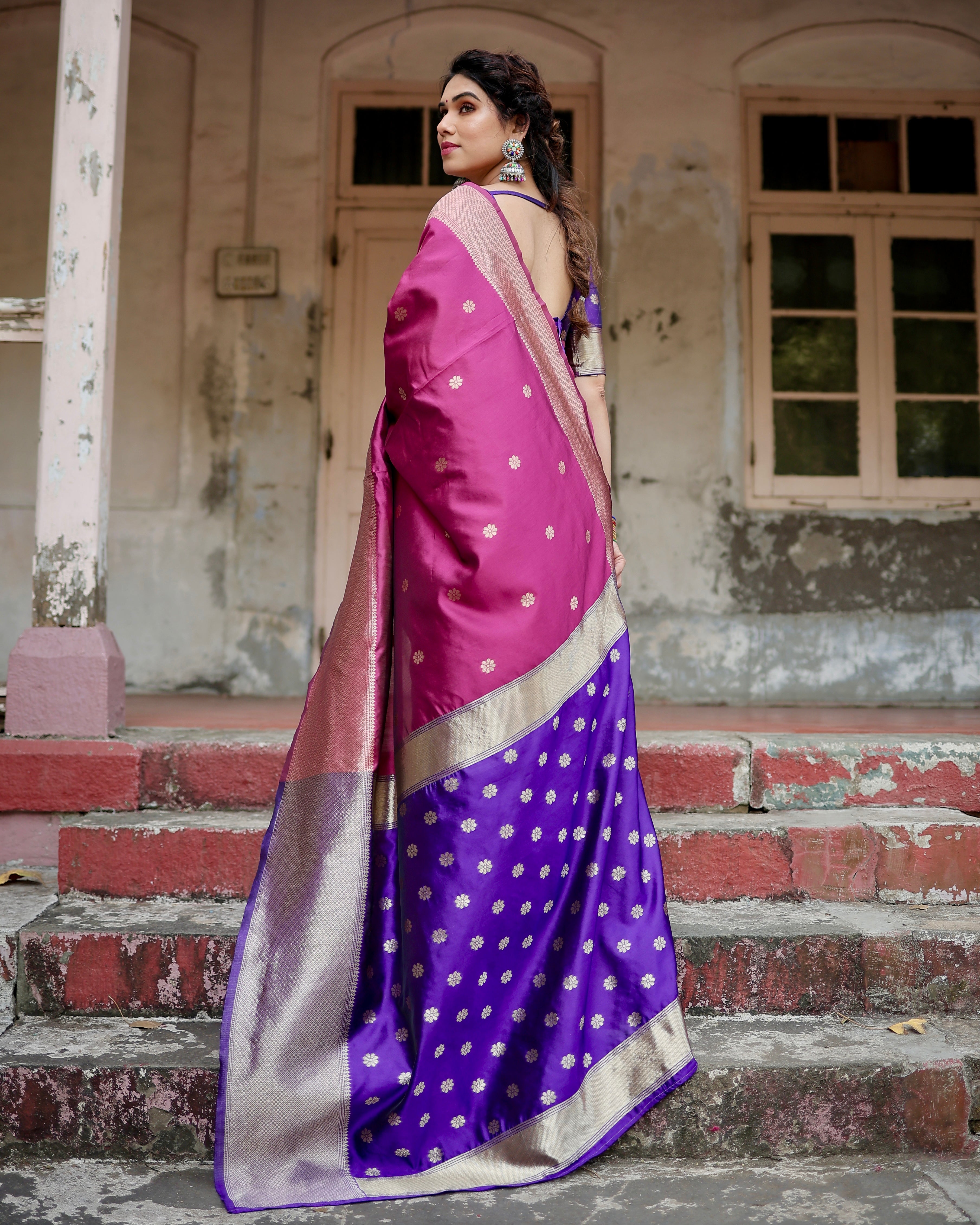 Women's Lilic Jacquard Silk Ethenic Wear Beautiful Saree With Unstiched Blouse