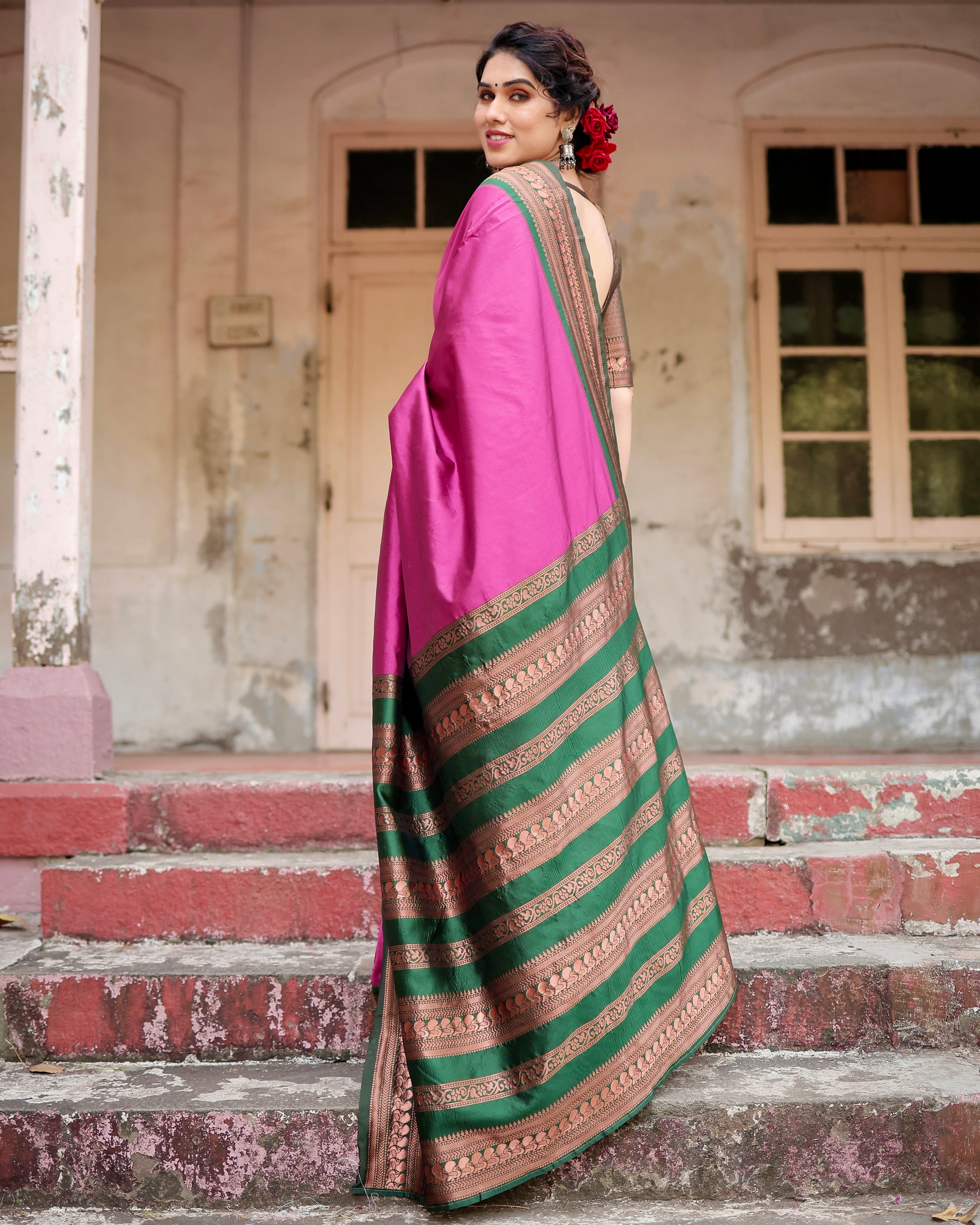 Pure Lilic Banarasi Silk Saree With Zari Comes With Heavy Banarasi Brocade Blouse