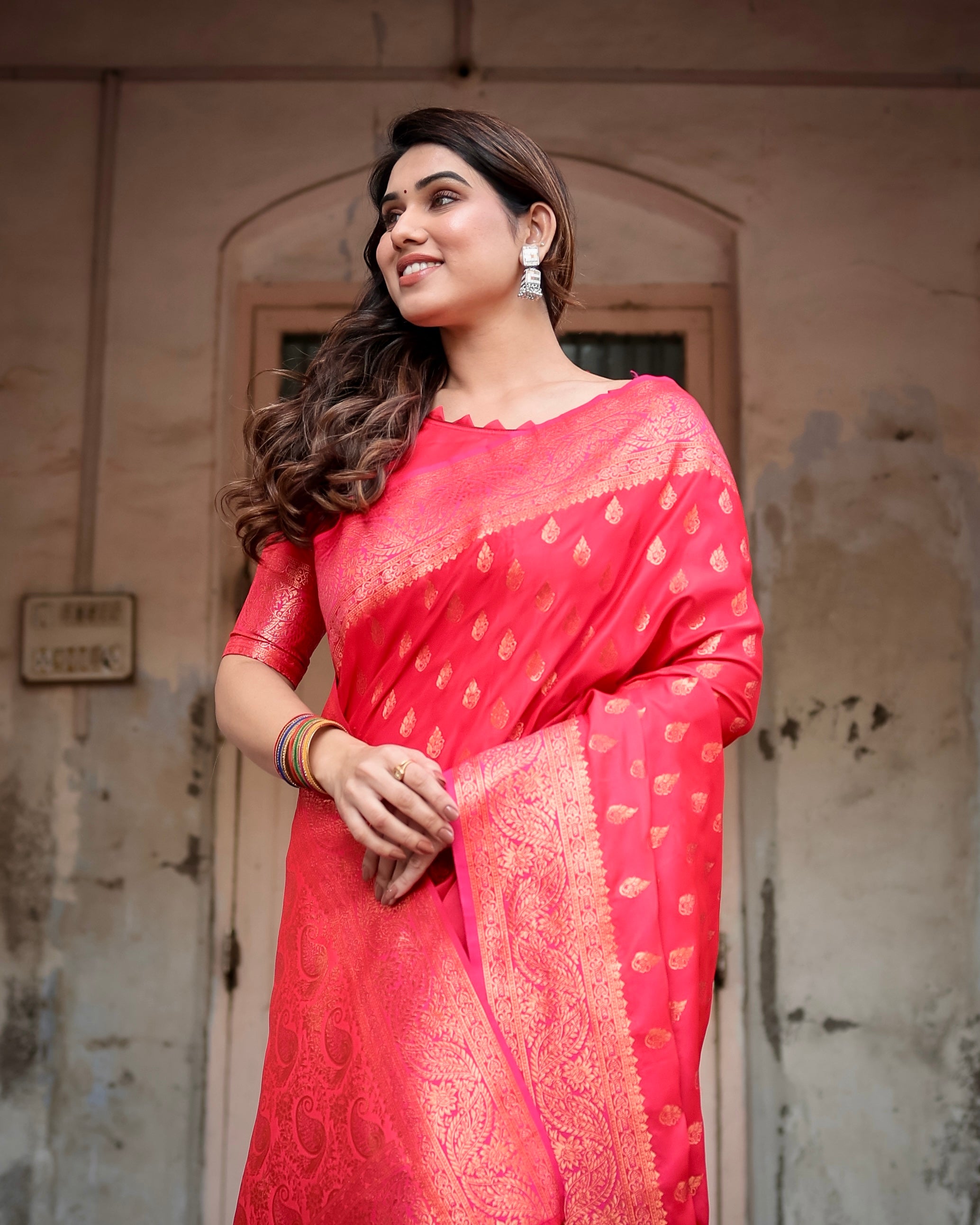 Red Pure Soft Kanjivaram Silk Saree With Attractive Blouse Piece