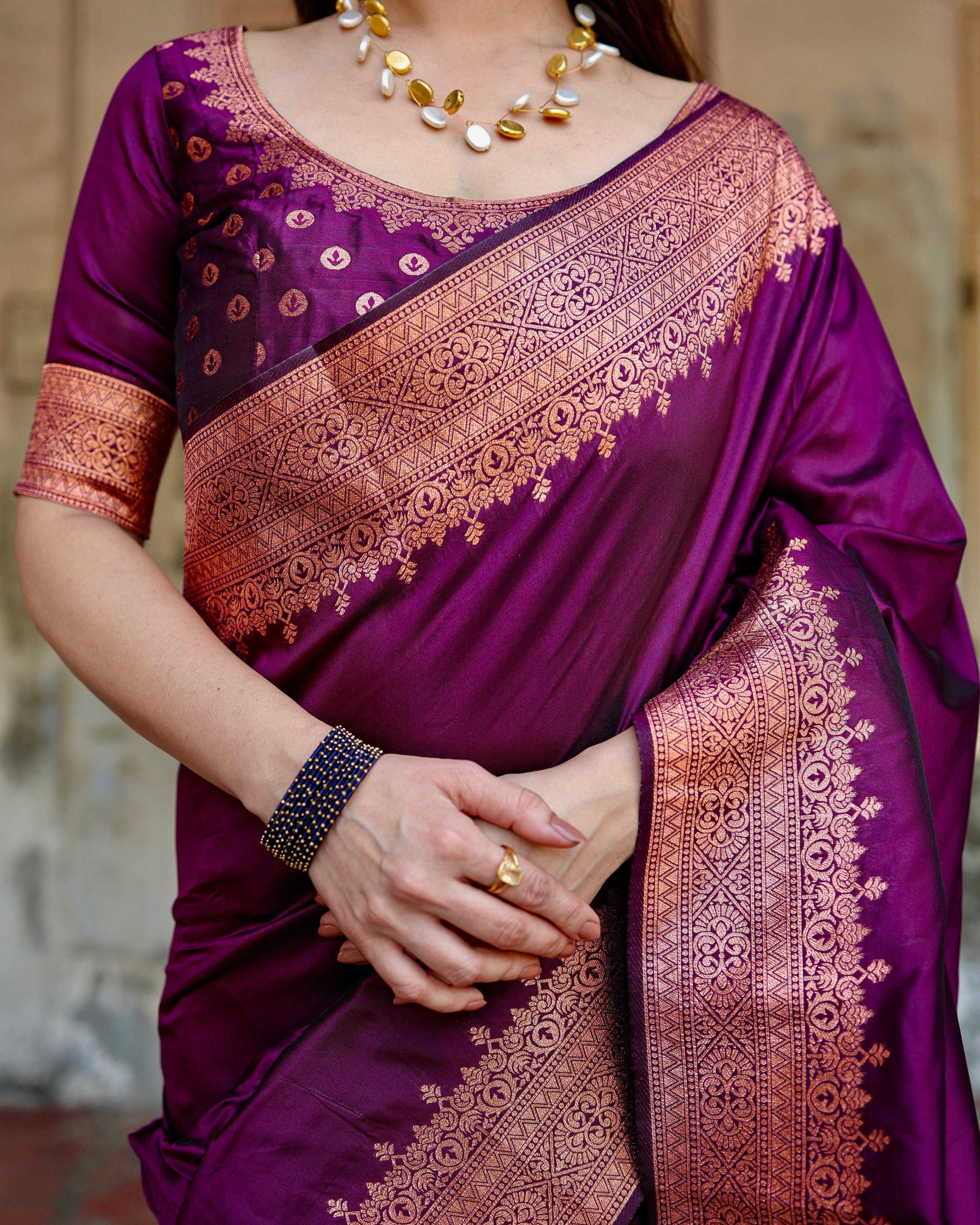 Sareely Wine Women's Jacquard Silk Ethenic Wear Beautiful Saree With Unstiched Blouse