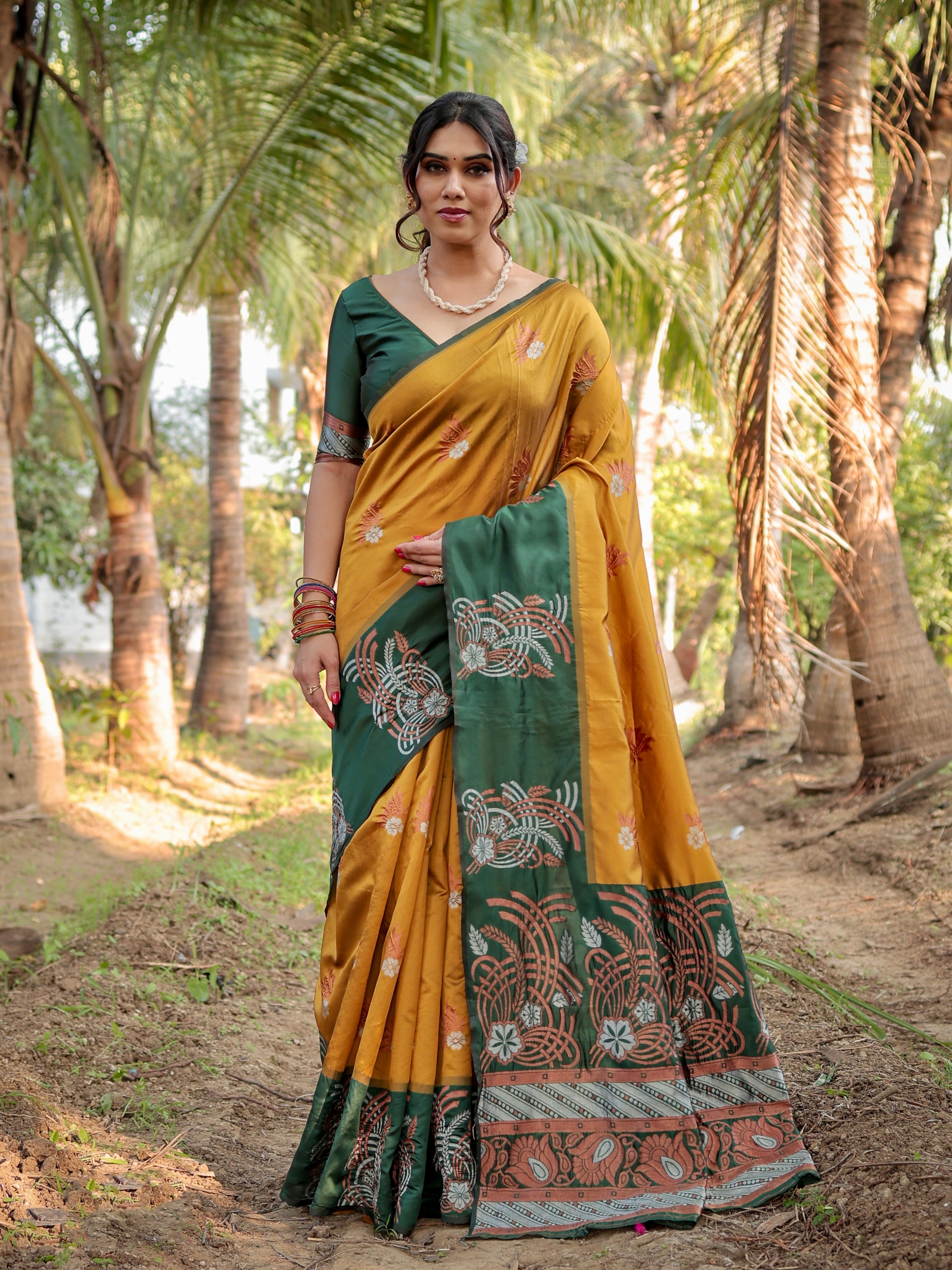 Pure Banarasi Silk Musturd Saree With Zari Comes With Heavy Banarasi Brocade Blouse