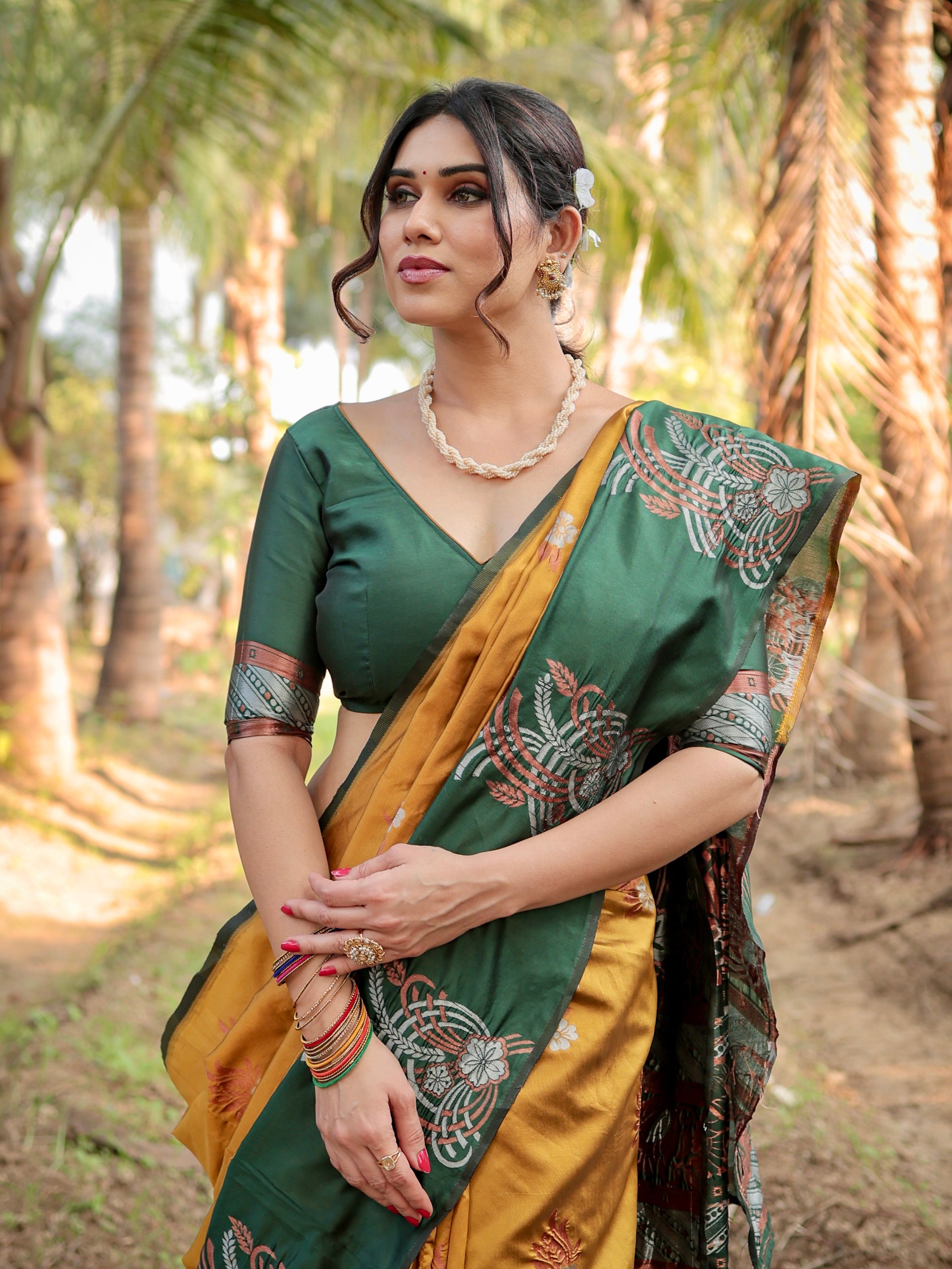 Pure Banarasi Silk Musturd Saree With Zari Comes With Heavy Banarasi Brocade Blouse