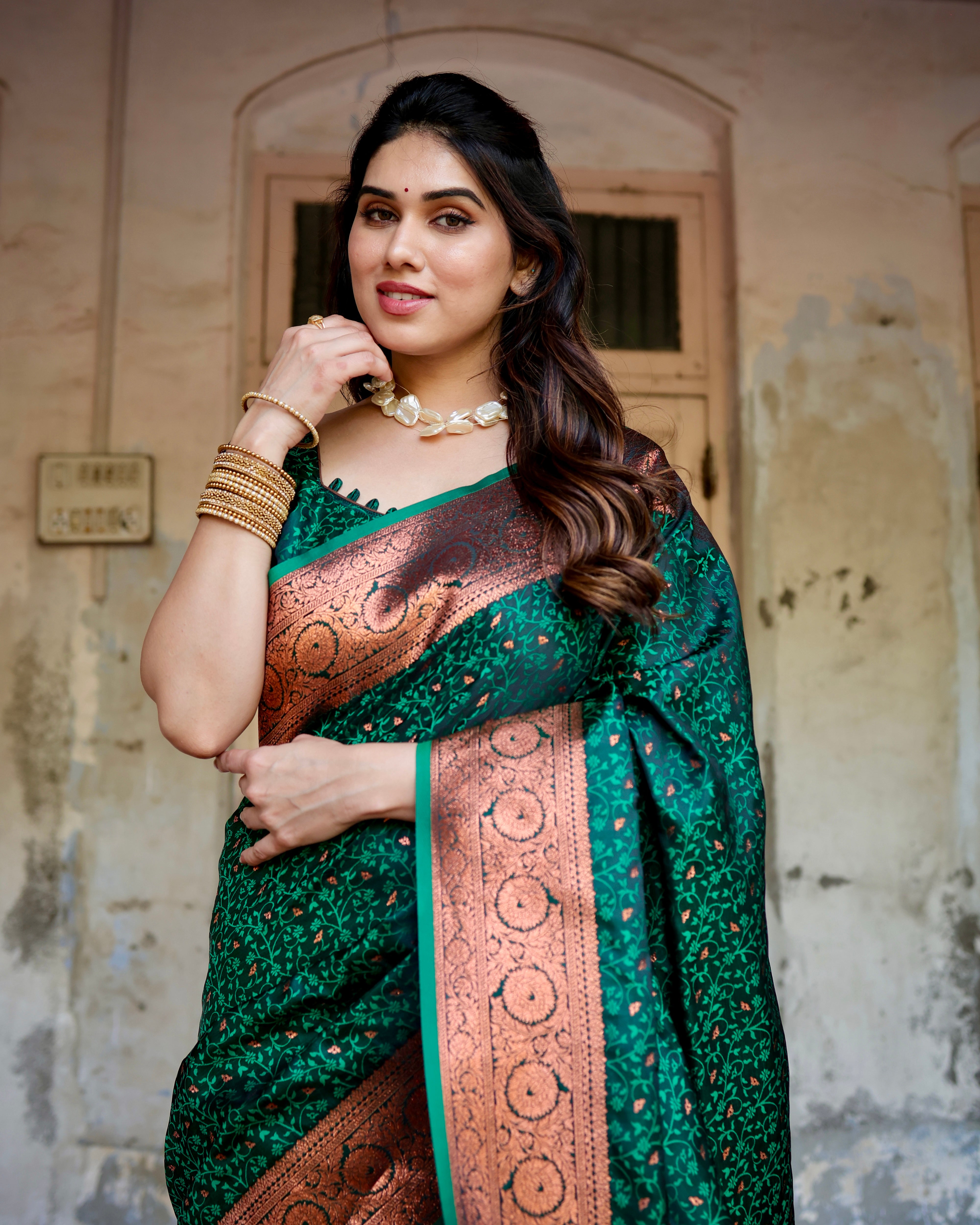 Pure Green Gaji Silk Saree With Zari Work With Tassels - Sareelystore