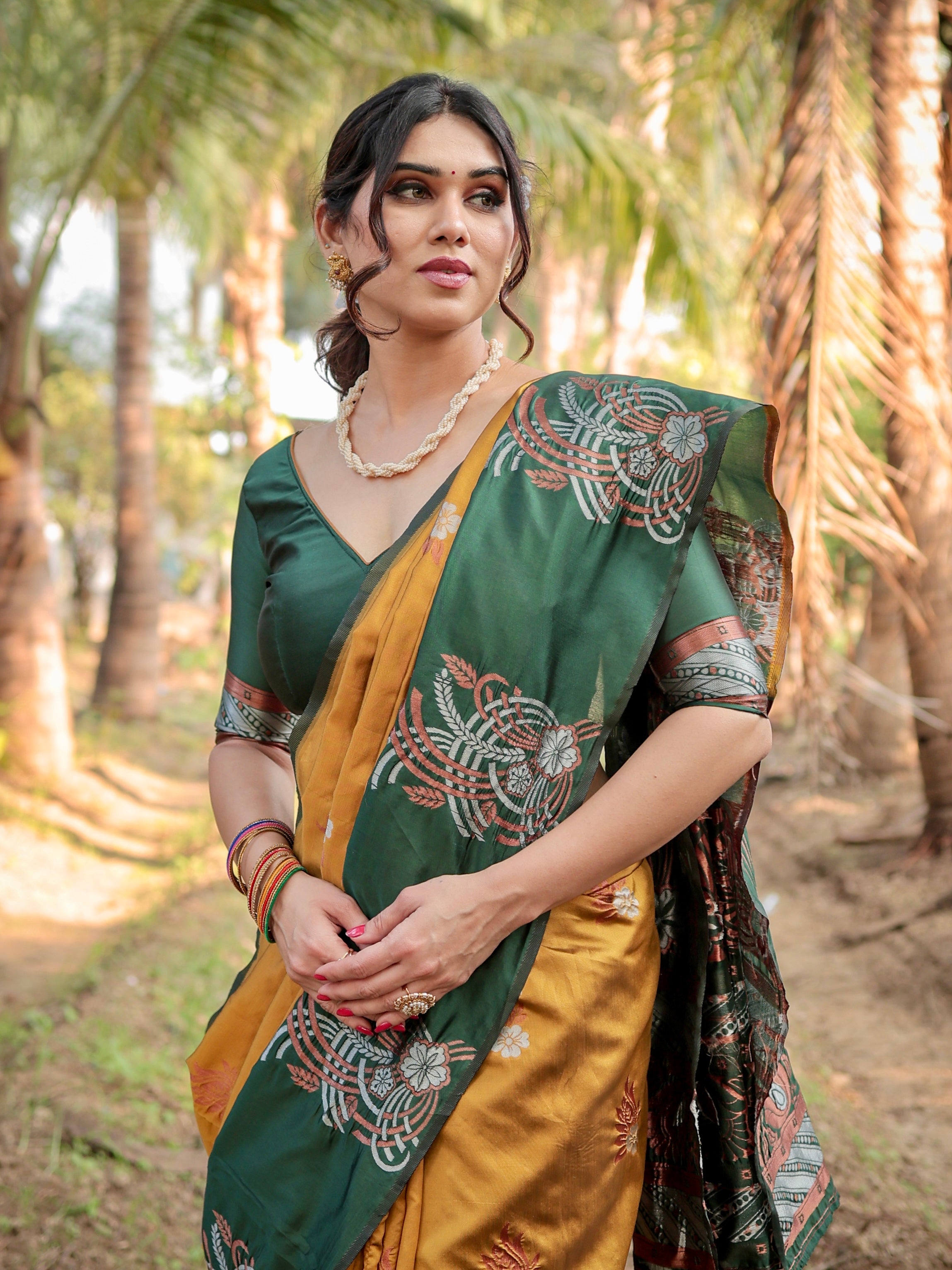 Pure Banarasi Silk Musturd Saree With Zari Comes With Heavy Banarasi Brocade Blouse