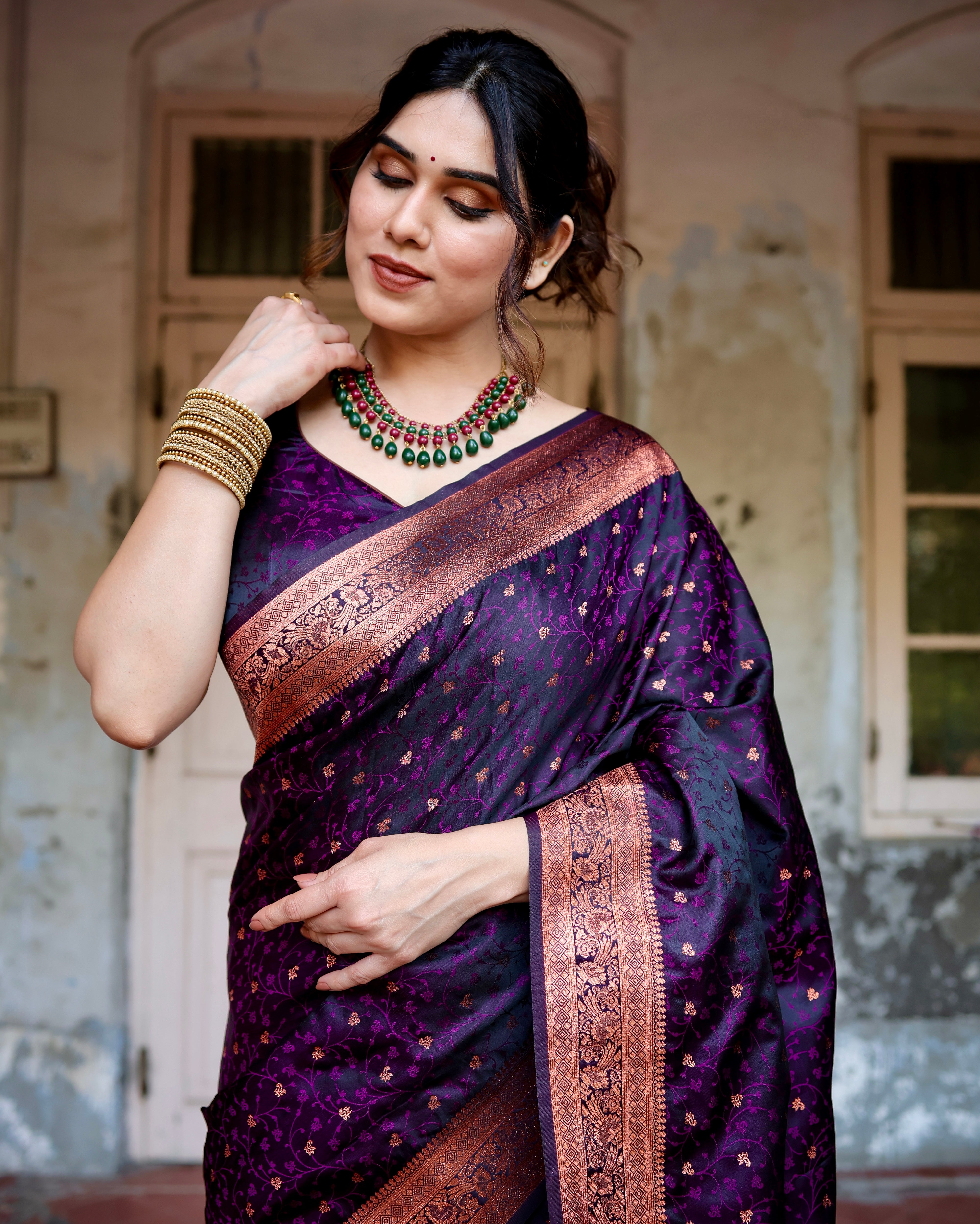 Pure Wine Gaji Silk Saree With Zari Work With Tassels