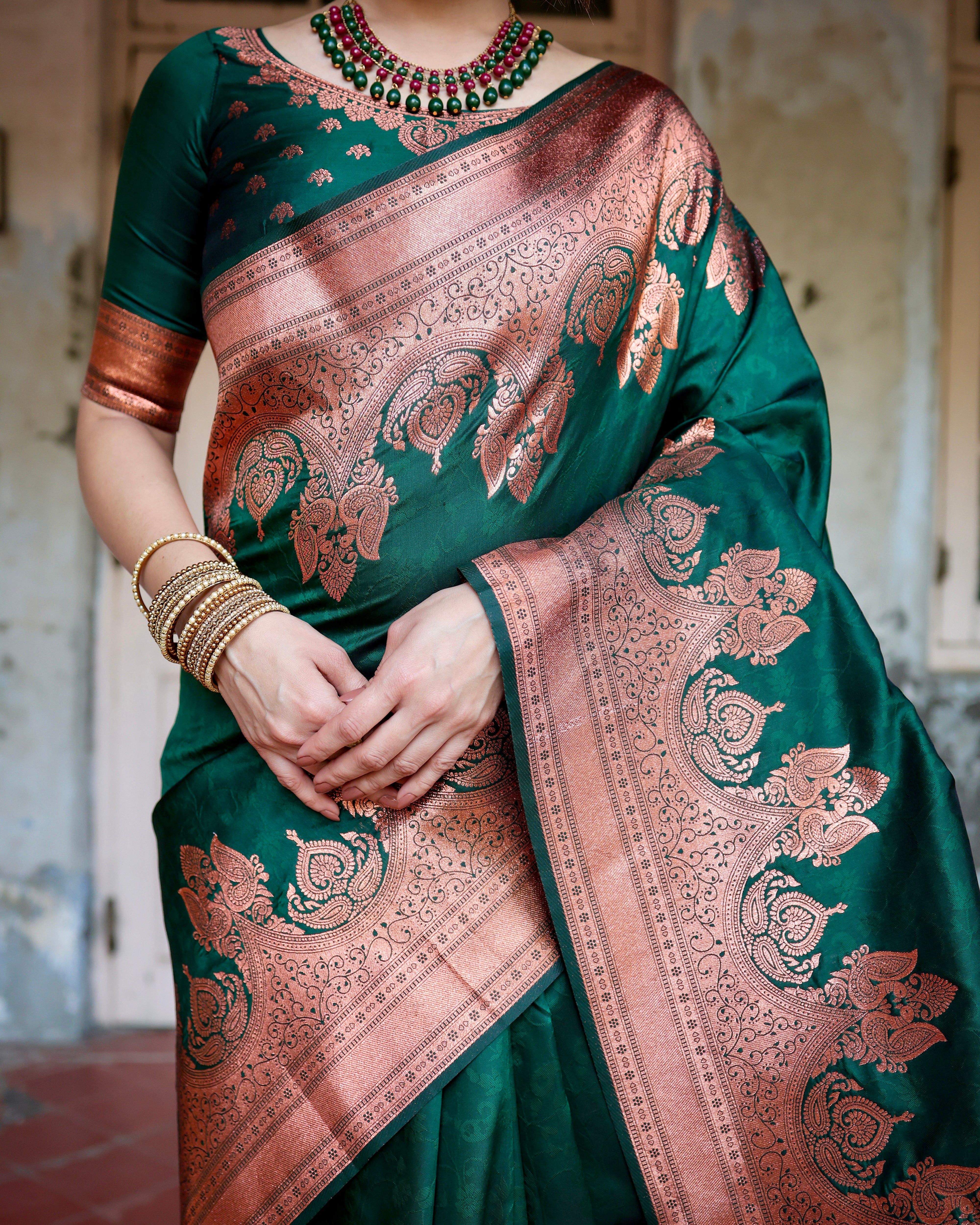 Sareely Green Kanjivaram Silk Saree With Attractive Blouse Piece - Sareelystore