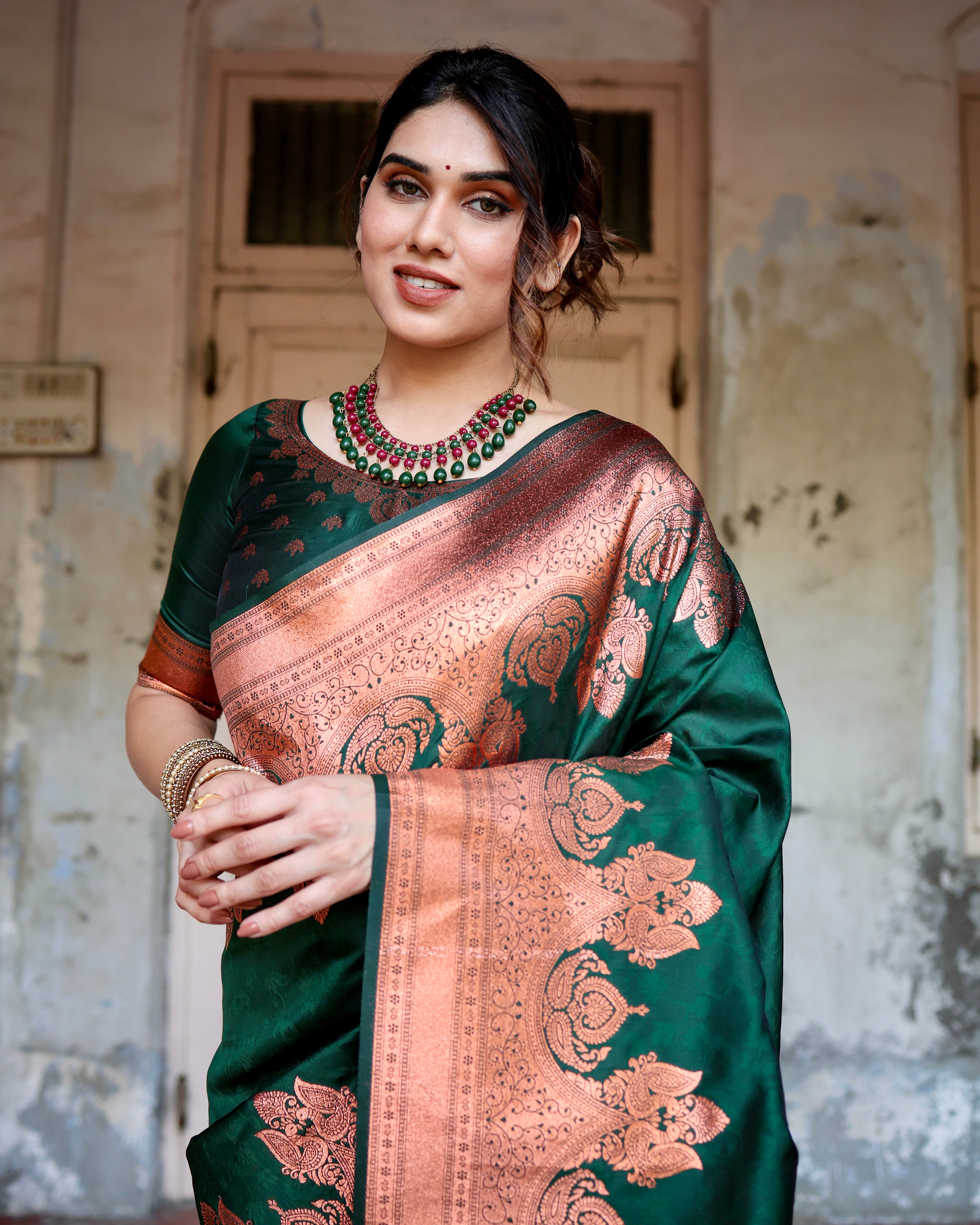 Sareely Green Kanjivaram Silk Saree With Attractive Blouse Piece - Sareelystore