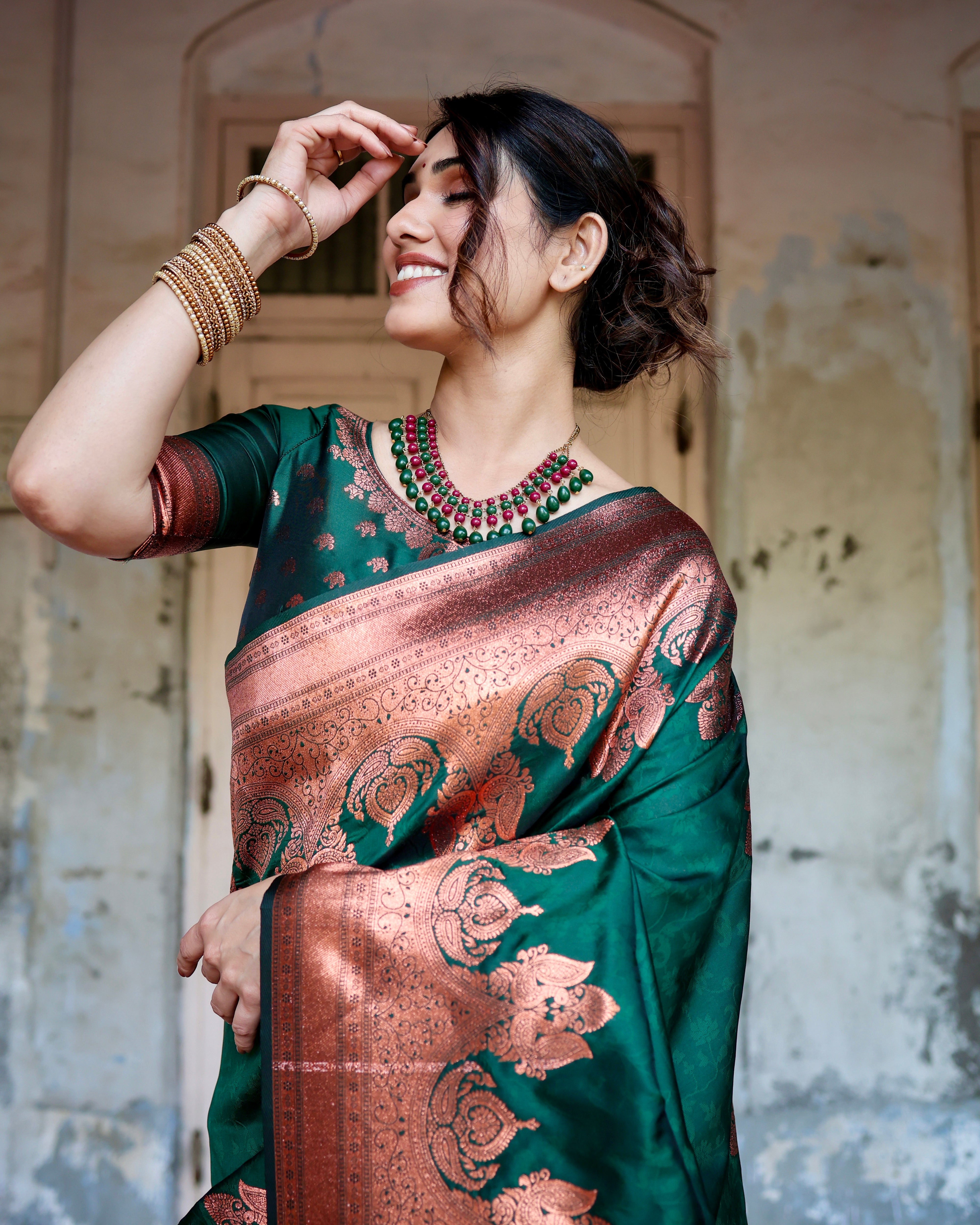 Sareely Green Kanjivaram Silk Saree With Attractive Blouse Piece