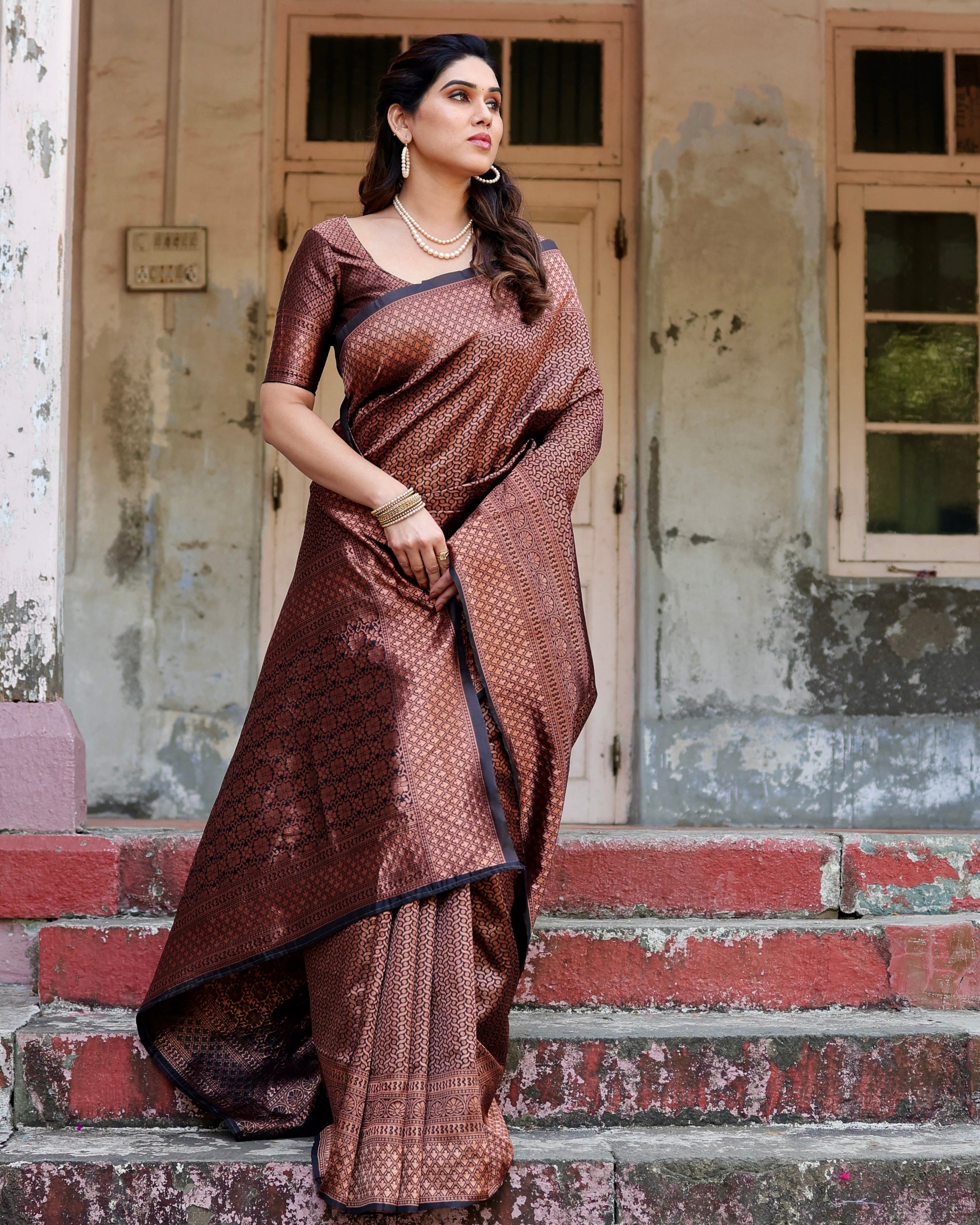 Sareely Black Pure Banarasi Weaved Saree With Zari Comes With Heavy Banarasi Brocade Blouse