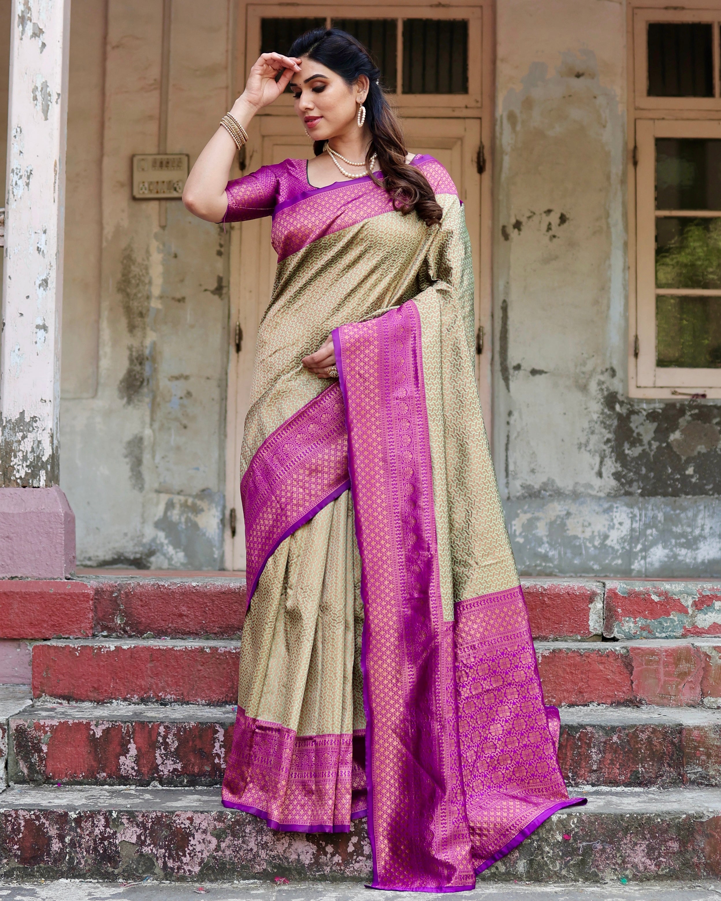 Sareely Light Green Pure Banarasi Weaved Saree With Zari Comes With Heavy Banarasi Brocade Blouse