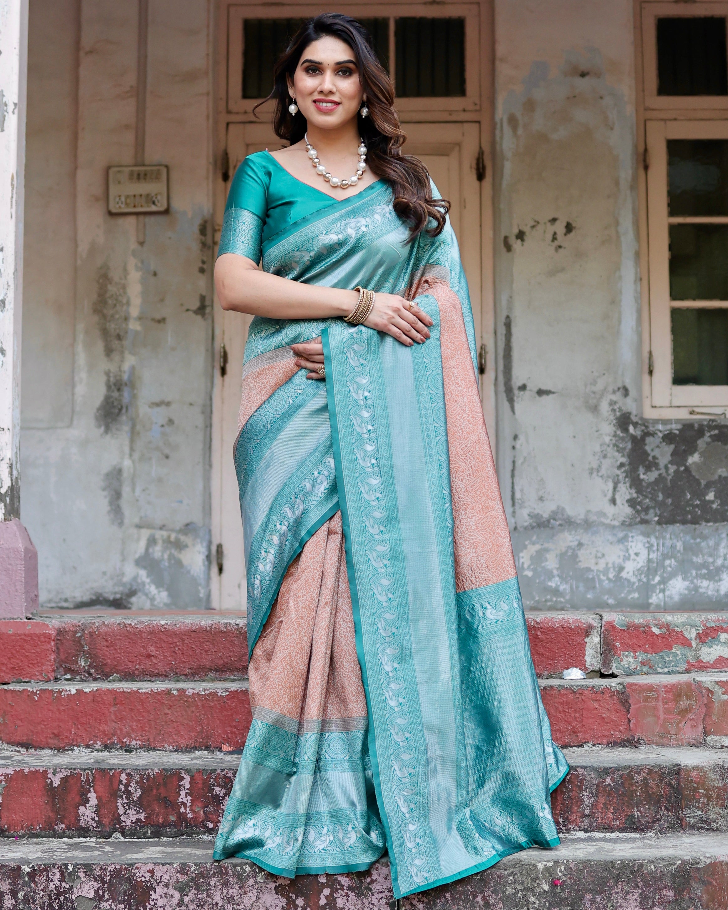 Sareely Pure Silk Saree Weaved With Zari Comes With Heavy Banarasi Brocade Blouse