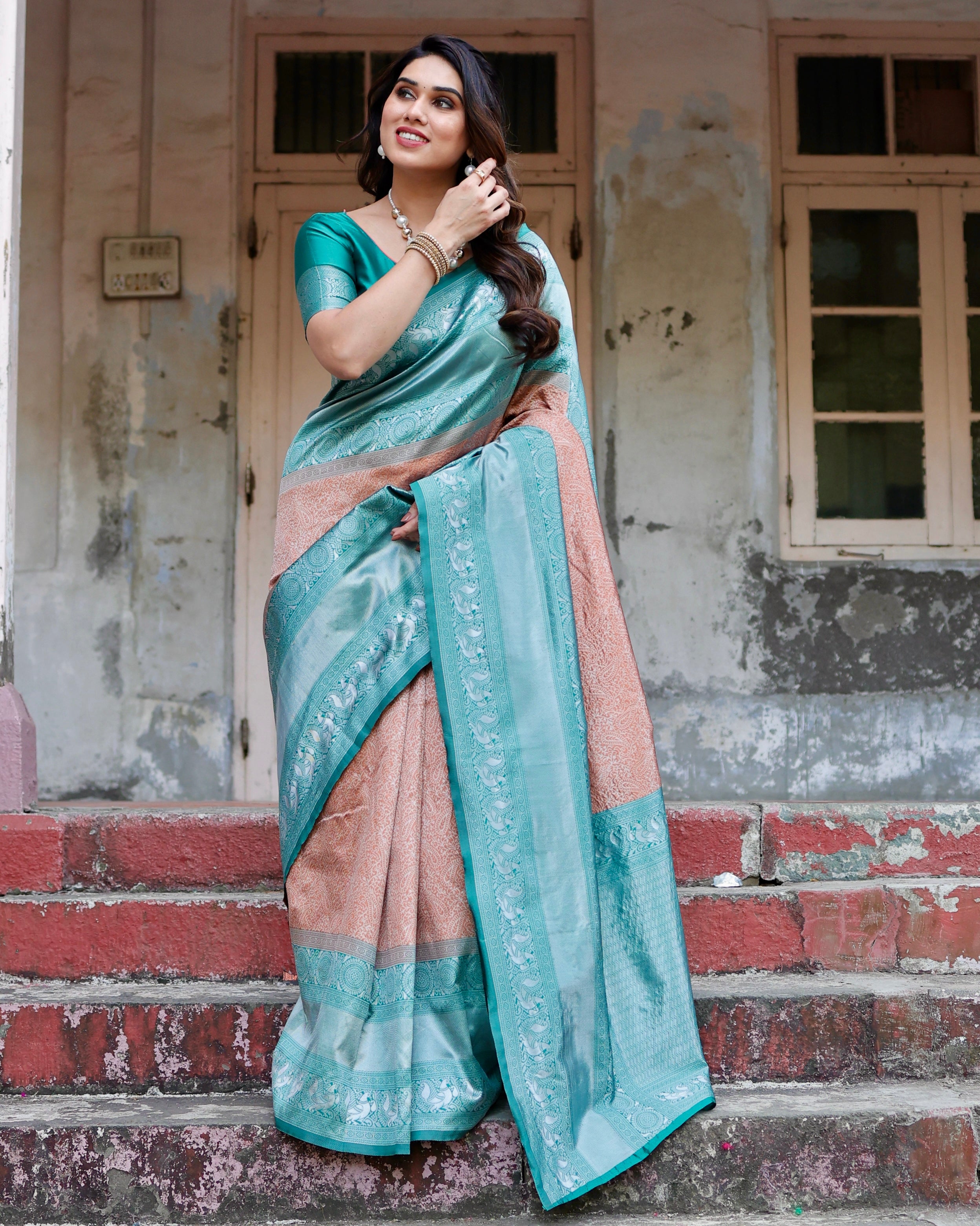 Sareely Pure Silk Saree Weaved With Zari Comes With Heavy Banarasi Brocade Blouse