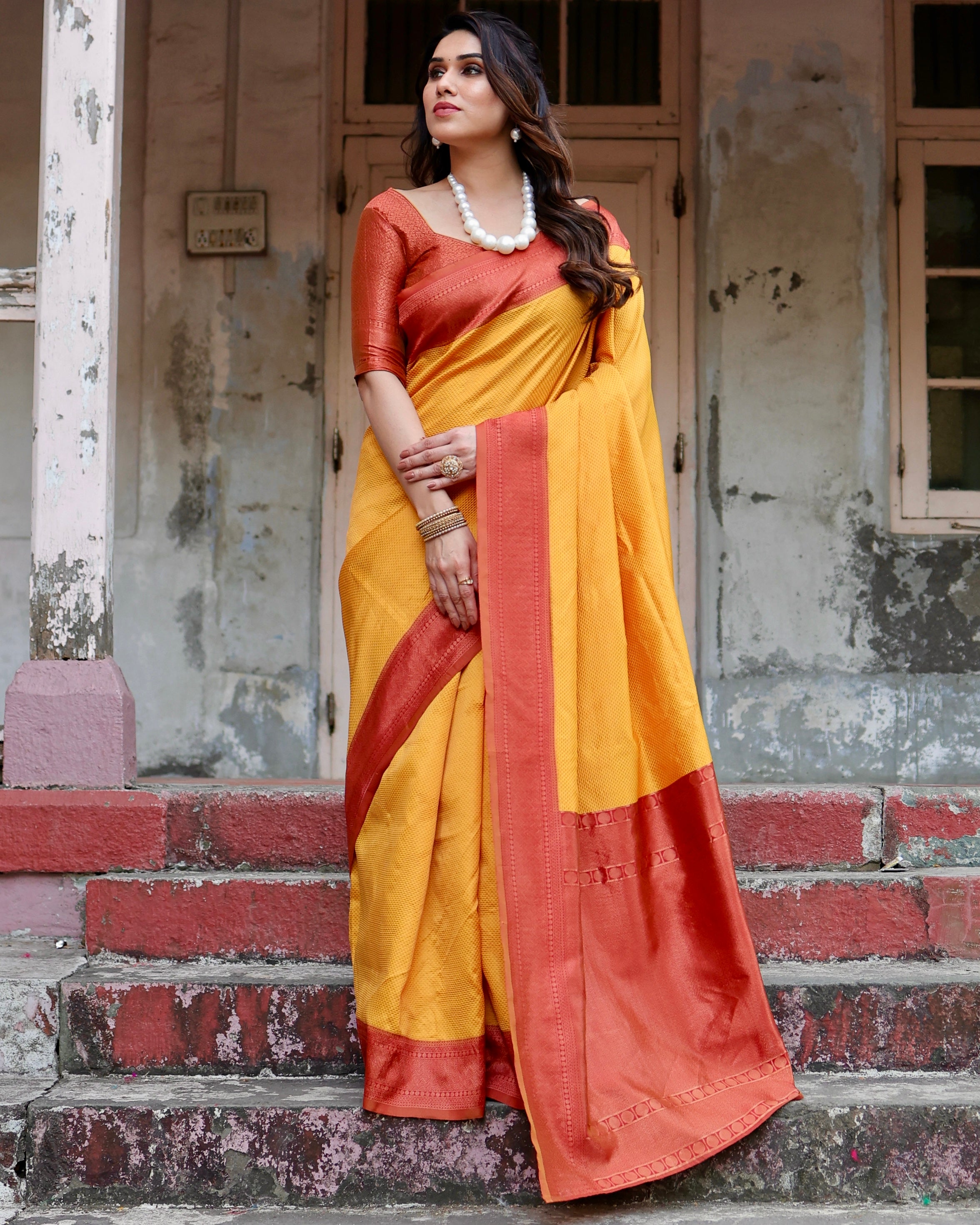 Sareely Yellow Women's Jacquard Silk Ethenic Wear Beautiful Saree With Unstiched Blouse