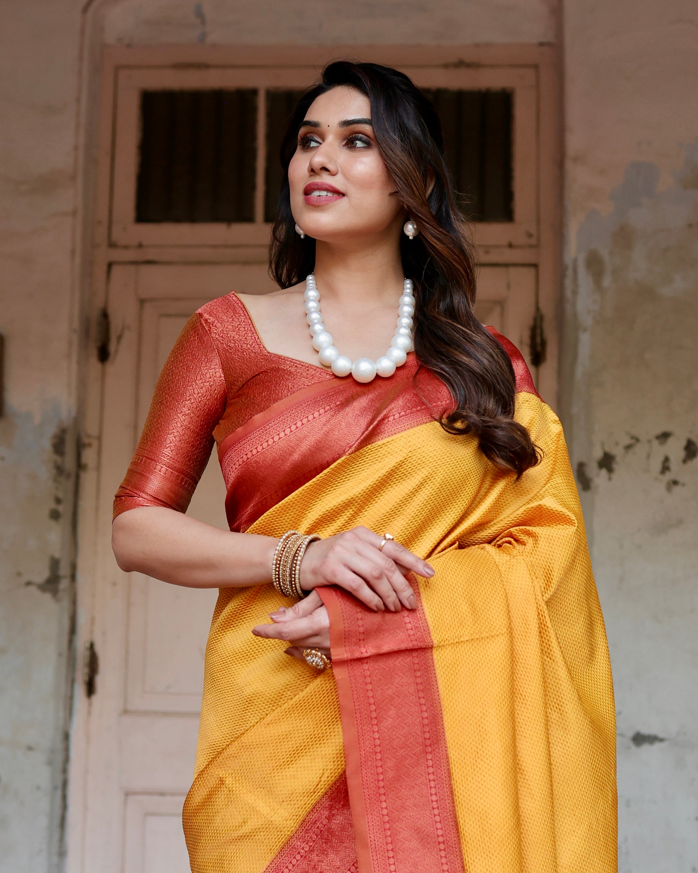 Sareely Yellow Women's Jacquard Silk Ethenic Wear Beautiful Saree With Unstiched Blouse