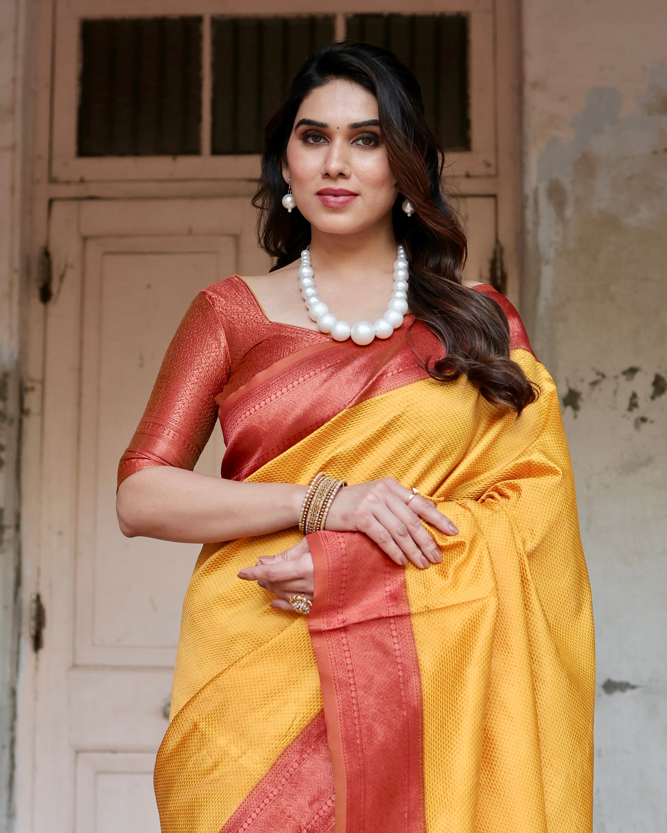 Sareely Yellow Women's Jacquard Silk Ethenic Wear Beautiful Saree With Unstiched Blouse