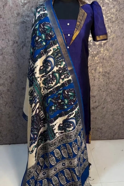Royal Blue Kurti and Kalamkari Design Dupatta set