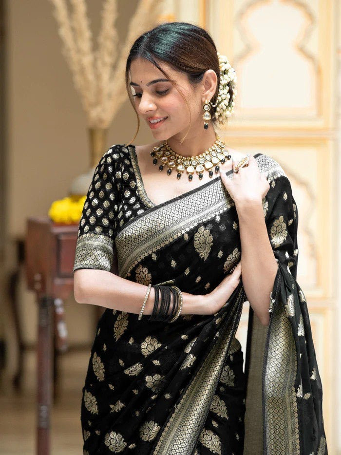 Black Beautiful Banarasi Silk saree with blouse