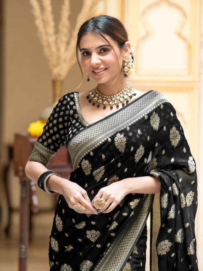 Black Beautiful Banarasi Silk saree with blouse