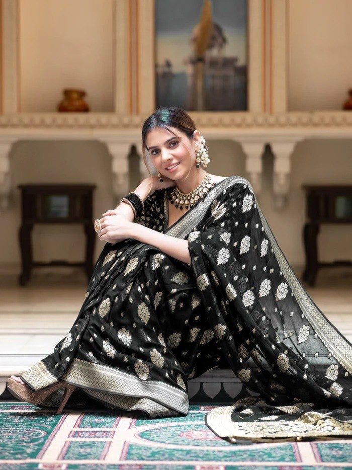 Black Beautiful Banarasi Silk saree with blouse