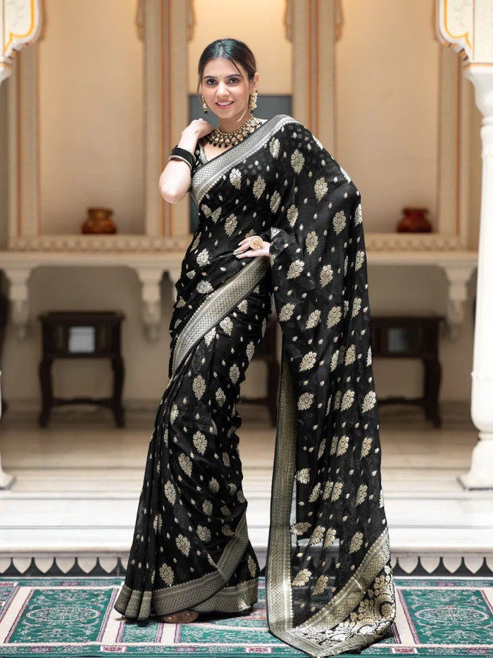 Black Beautiful Banarasi Silk saree with blouse