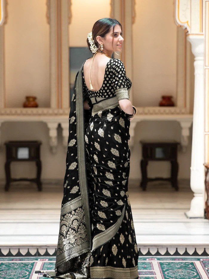 Black Beautiful Banarasi Silk saree with blouse