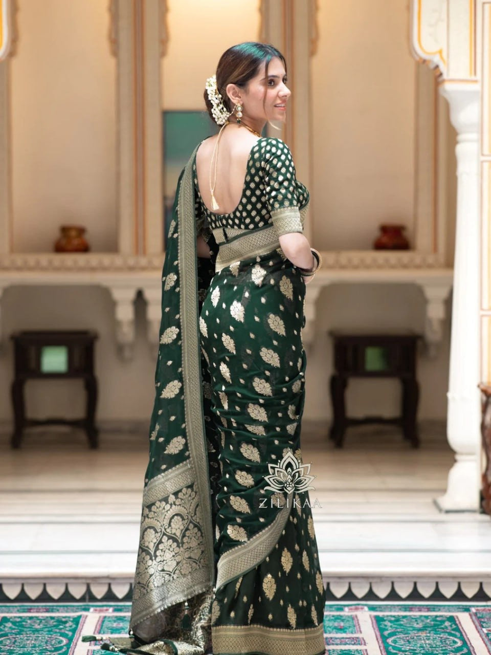 Green Beautiful Banarasi Silk saree with blouse - Sareelystore