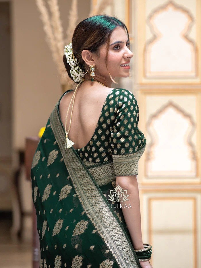 Green Beautiful Banarasi Silk saree with blouse