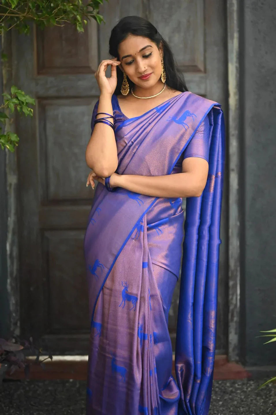 Ailurophile Royal Blue Soft Silk Saree With Unique Blouse Piece