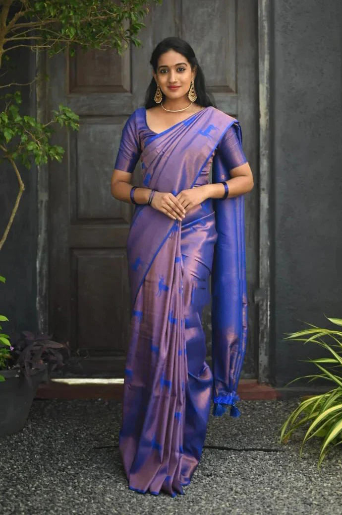 Ailurophile Royal Blue Soft Silk Saree With Unique Blouse Piece