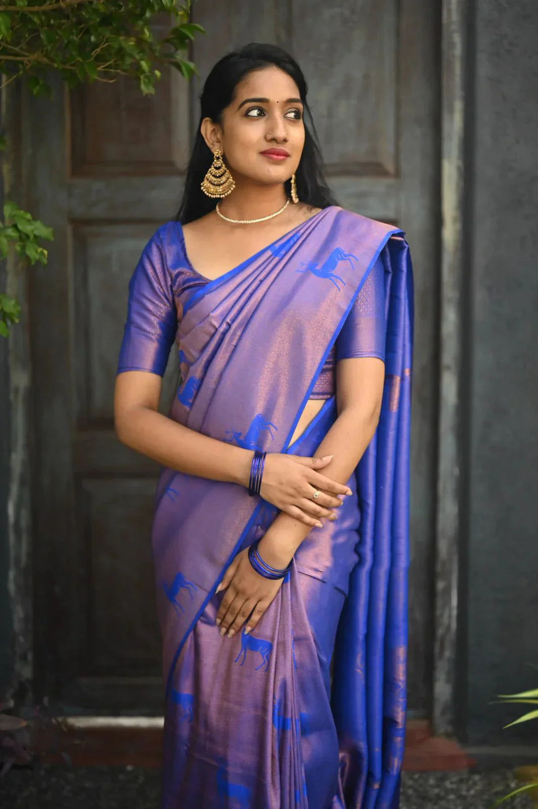 Ailurophile Royal Blue Soft Silk Saree With Unique Blouse Piece