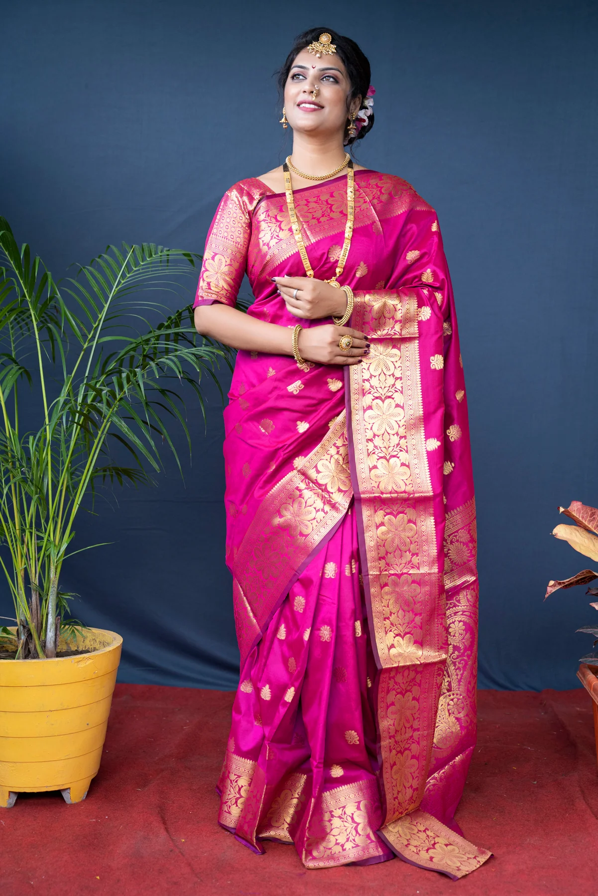 Sareely Pink Banarasi Silk Saree With Blouse