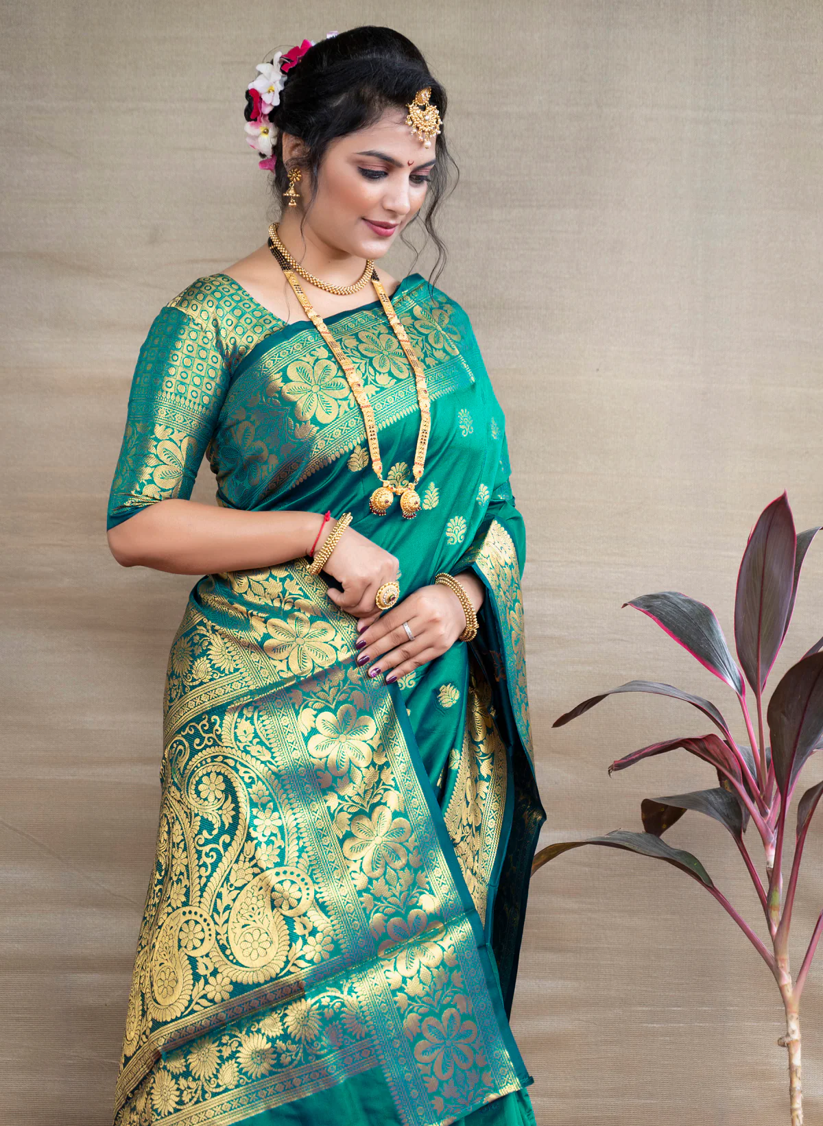 Sareely Rama Banarasi Silk Saree With Blouse