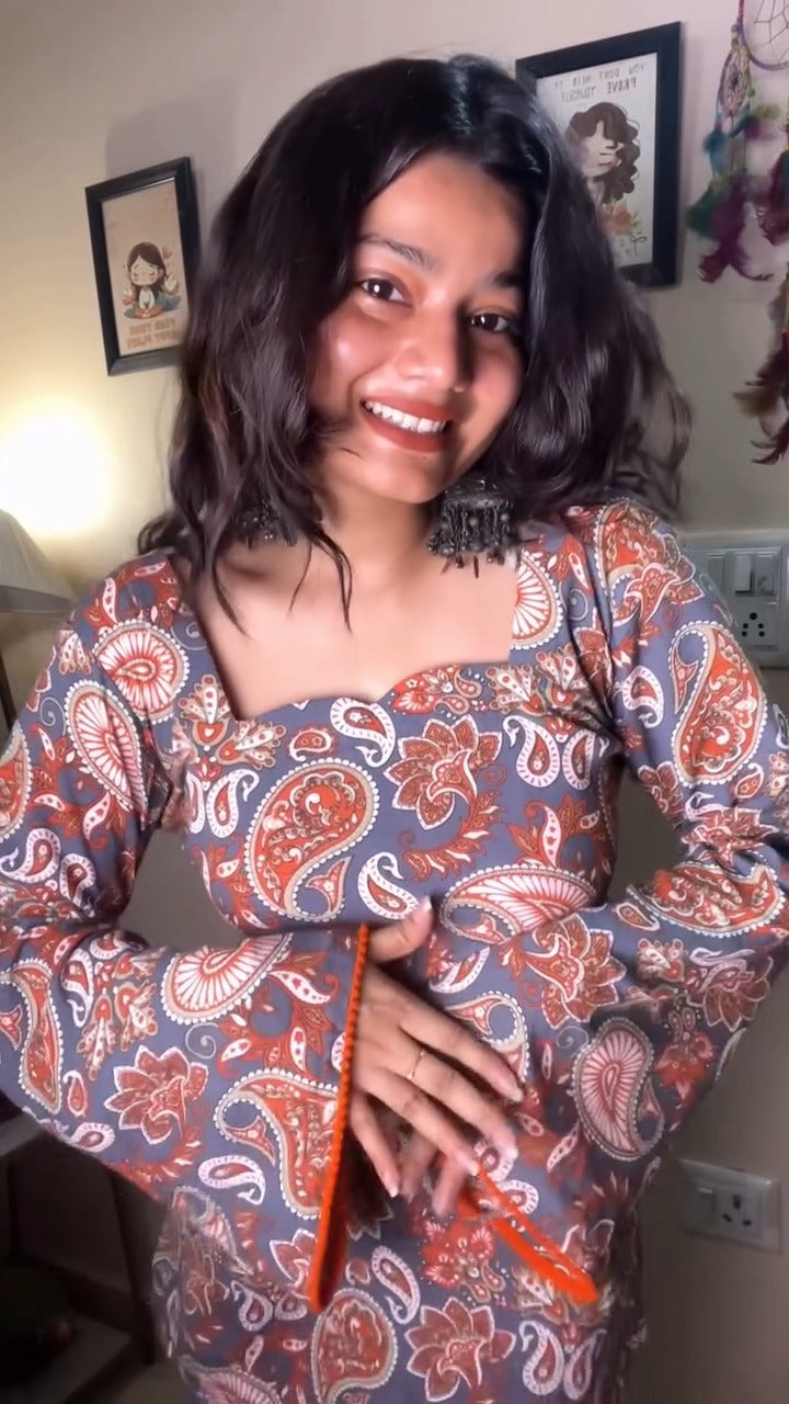 Women's Kurti Top with Boho Chic Paisley and Floral Print