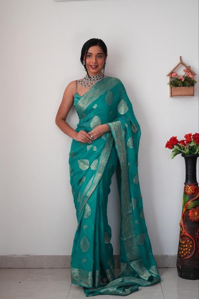 Ready To Wear Dark Sea Green Soft Silk Saree - Sareelystore